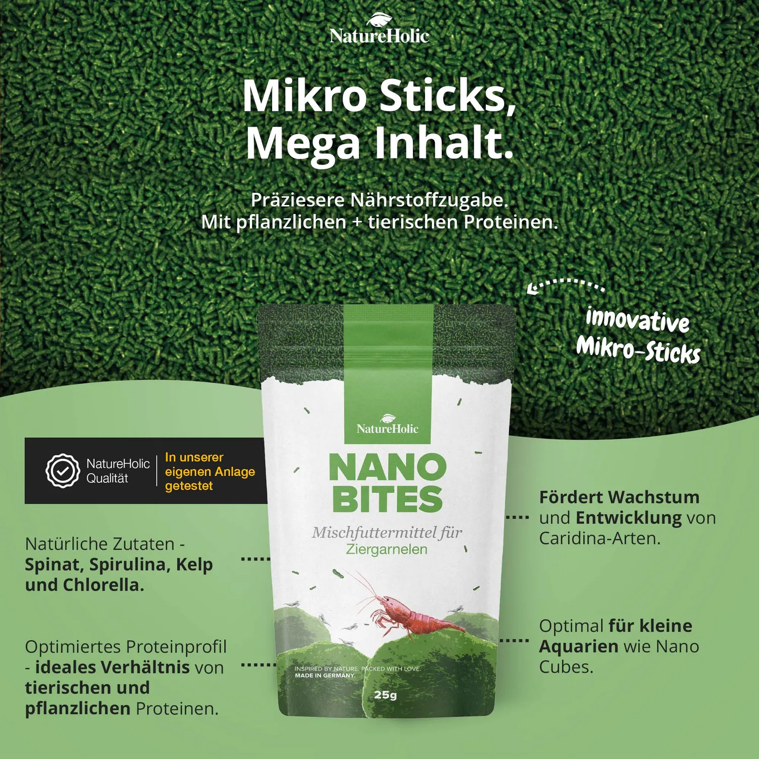 NatureHolic Nano Bites Garnelenfutter 25g sinkende Mikrosticks