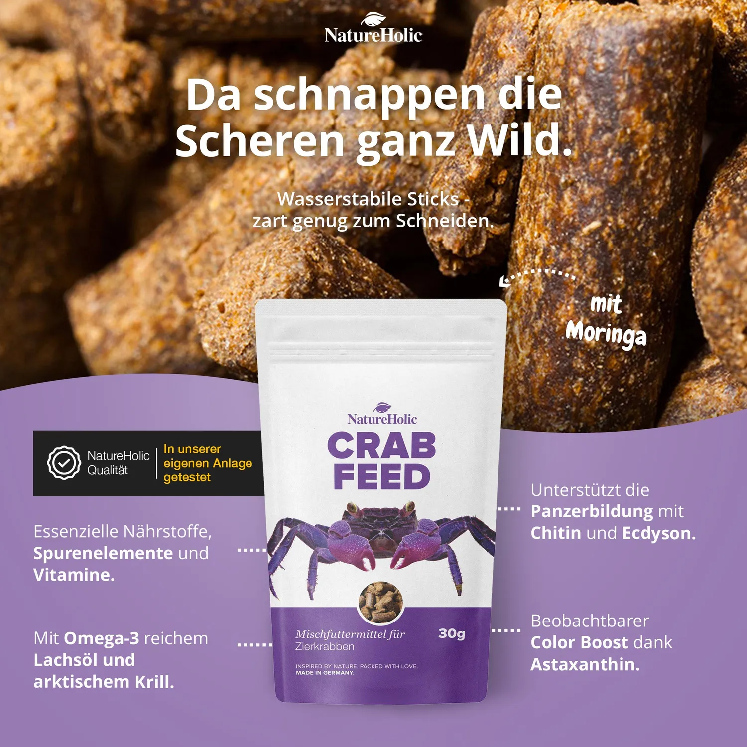 NatureHolic Krabbenfeed Krabbenfutter 30 g Sticks Chitin