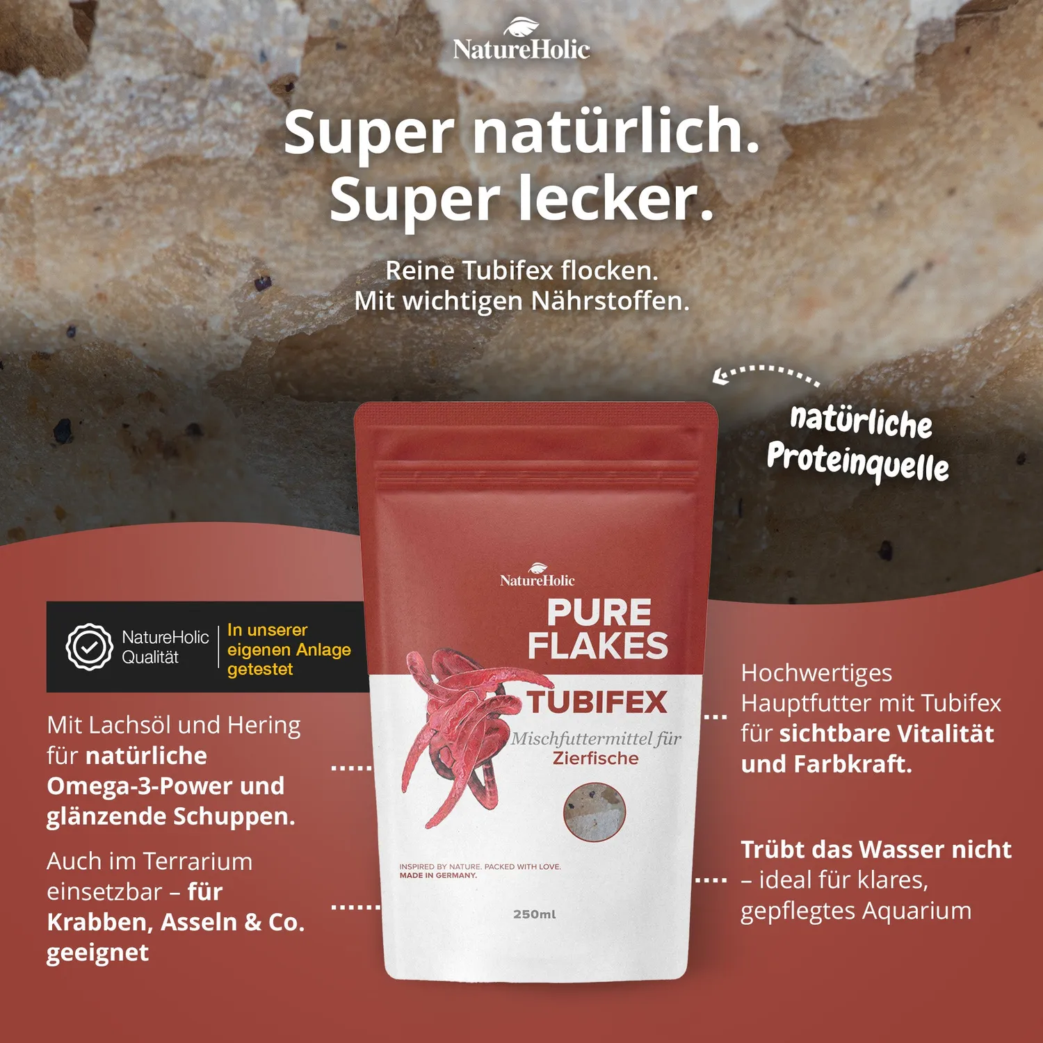 NatureHolic Pure Flakes Tubifex Flockenfutter 250 ml proteinreich