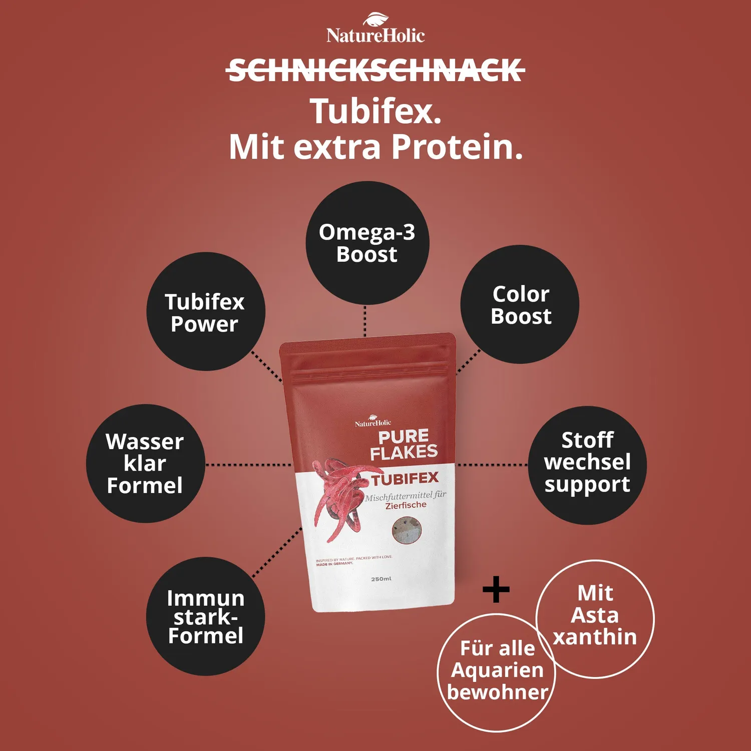 NatureHolic Pure Flakes Tubifex Flockenfutter 250 ml proteinreich