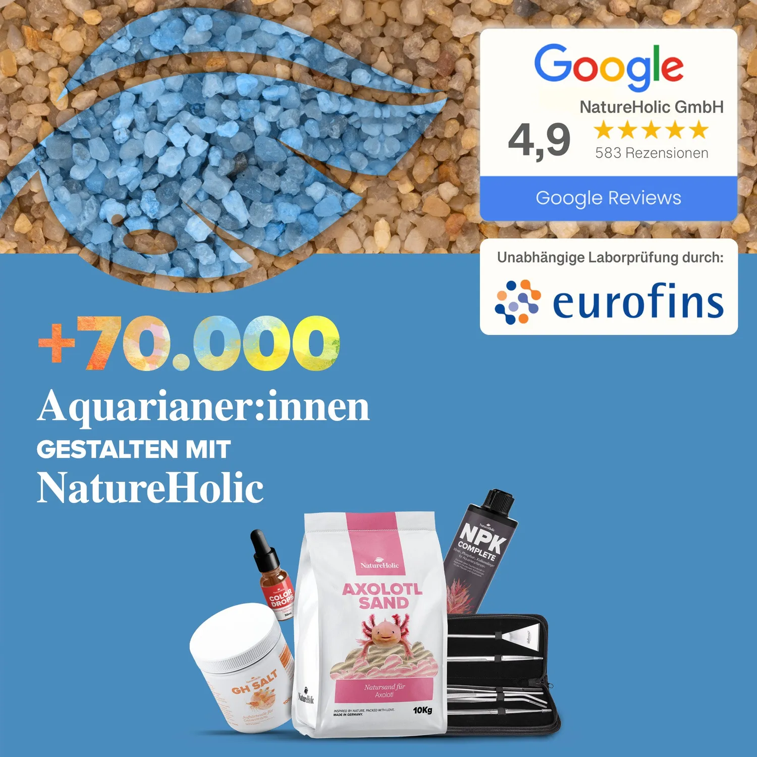 NatureHolic Axolotl Sand Natursand 10 kg 0,4-0,8 mm abgerundet