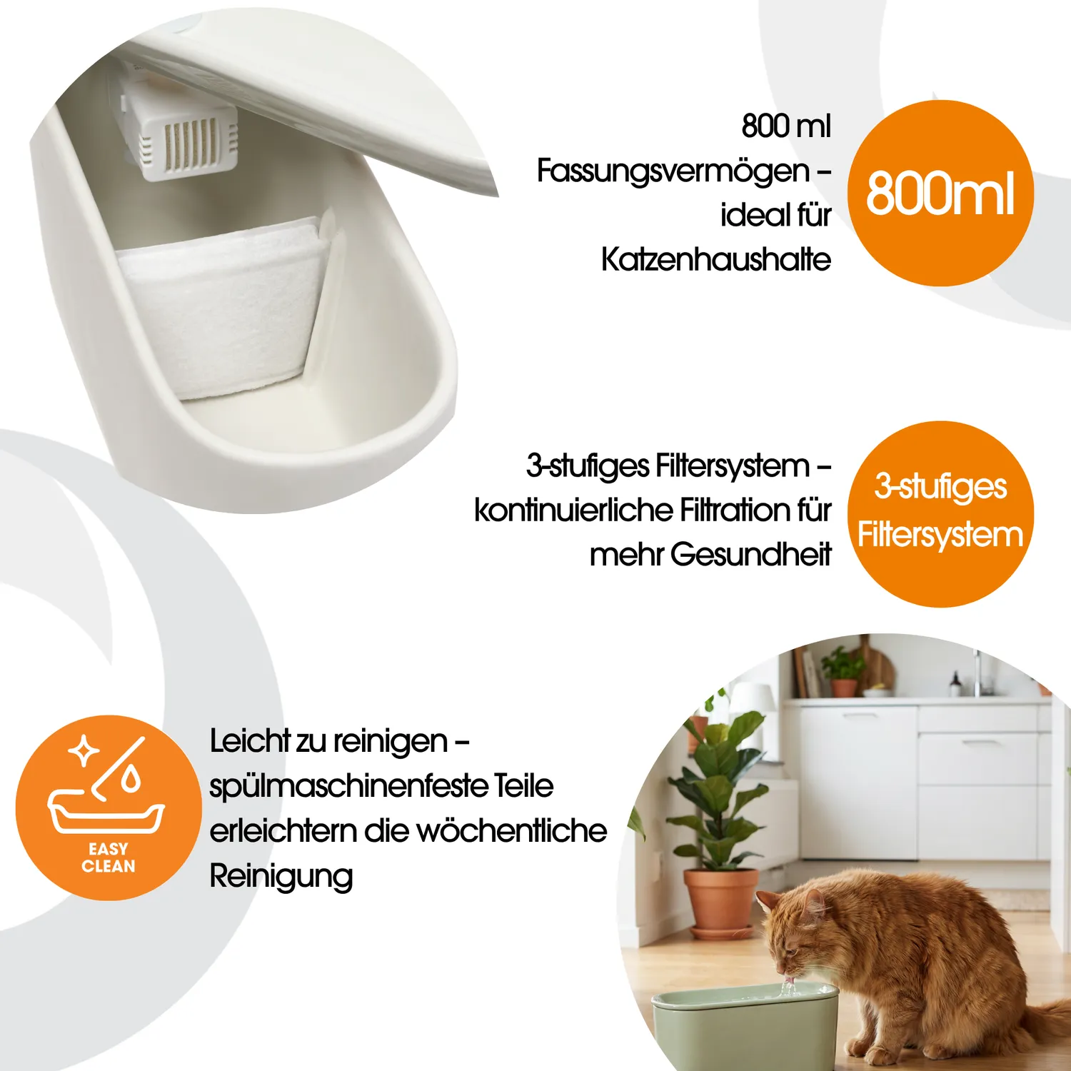 Closer Pets Cat Mate Trinkbrunnen Keramik 800 ml USB Salbeigrün