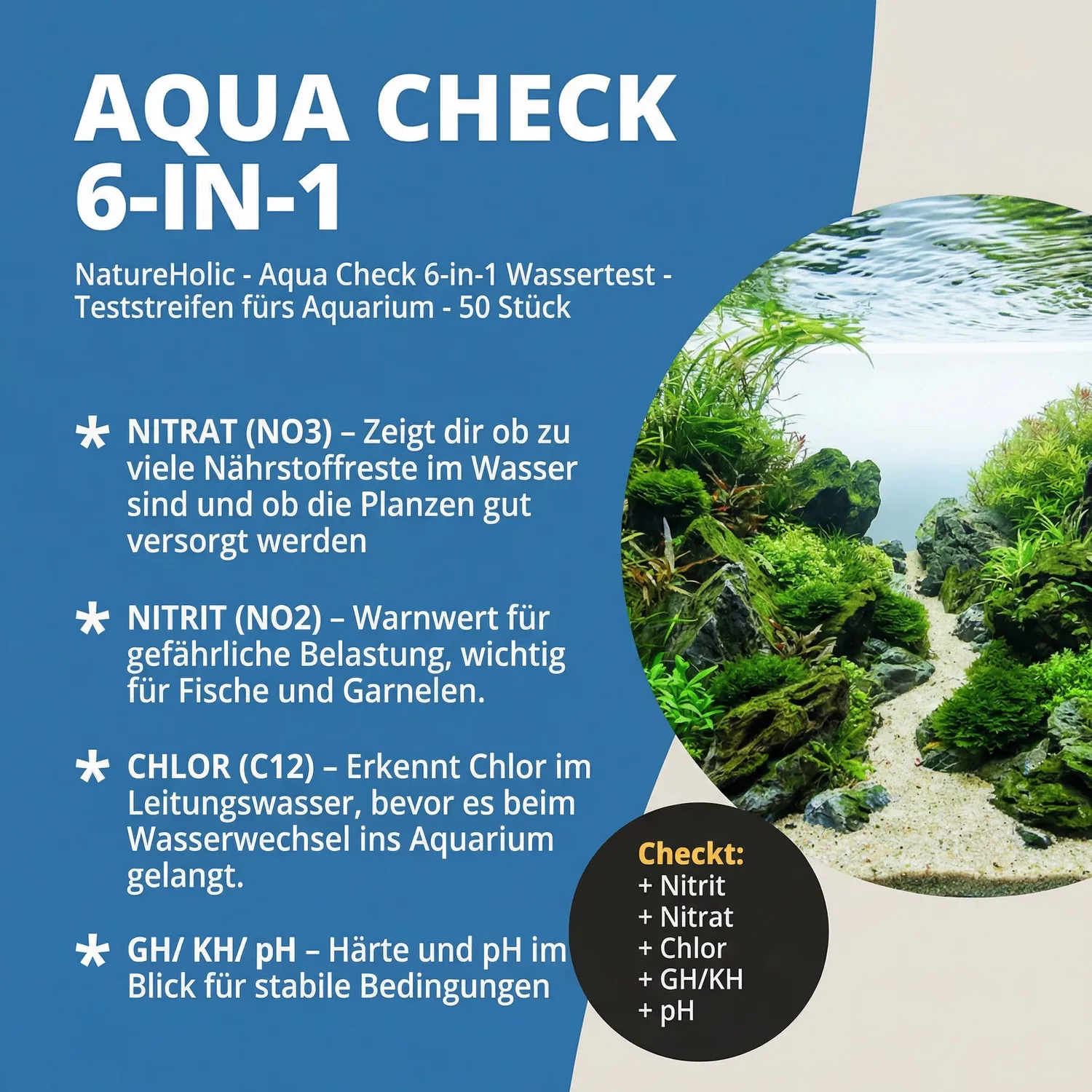 NatureHolic Aqua Check 6-in-1 Wassertest Teststreifen 50 Stück
