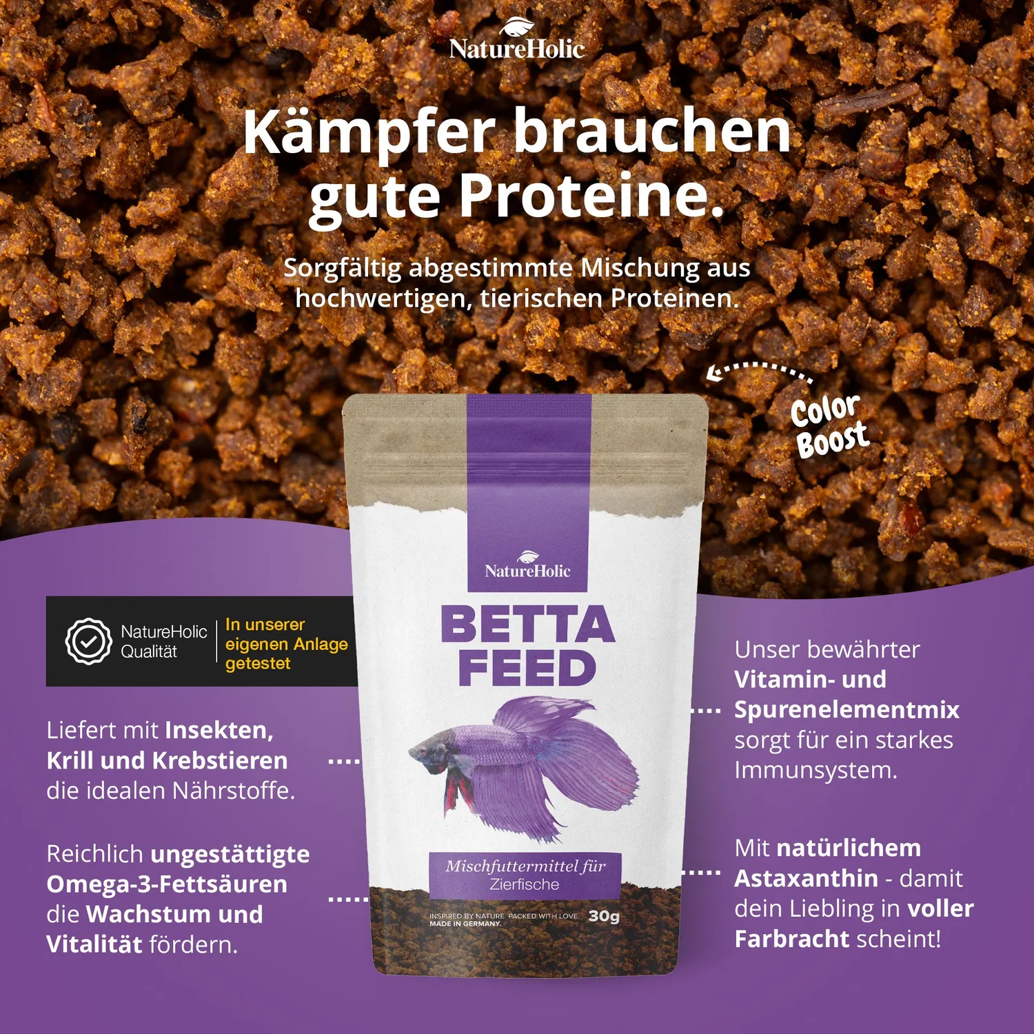 NatureHolic Bettafeed Bettafutter Granulat 30g Kampffisch