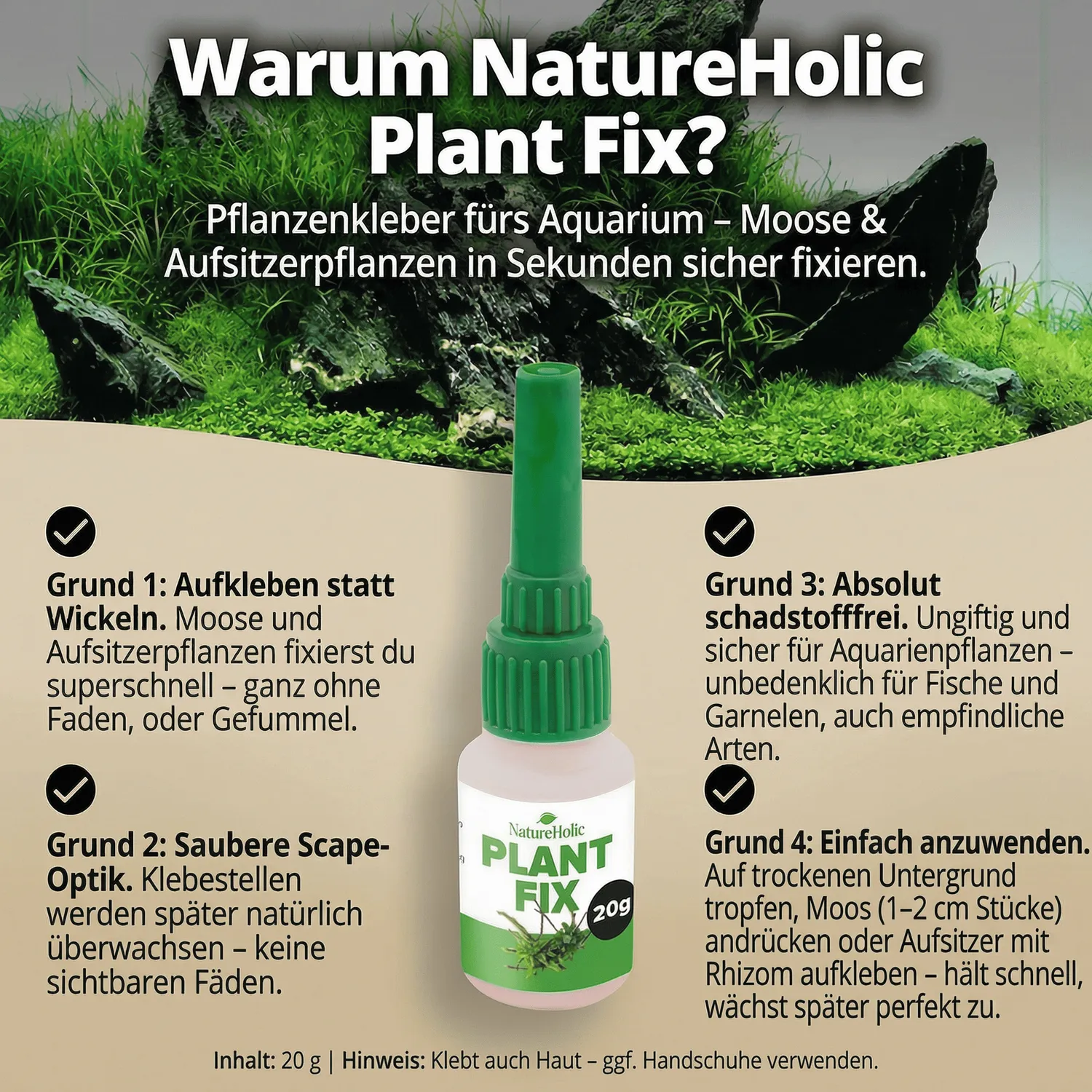 NatureHolic Plant Fix Pflanzenkleber Aquarium 20 g weißlich