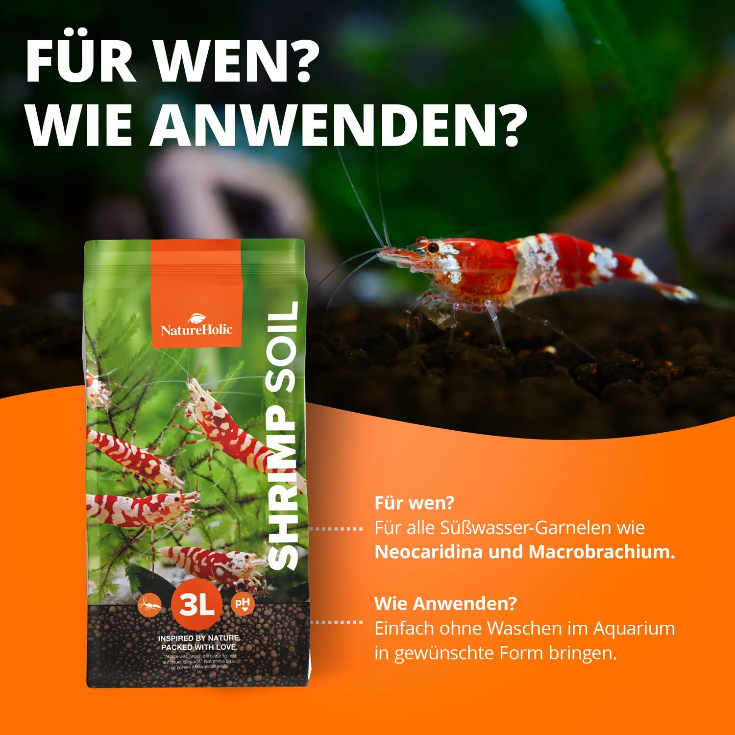 NatureHolic Shrimp Soil Aquarium Bodengrund 3 Liter ph-senkend