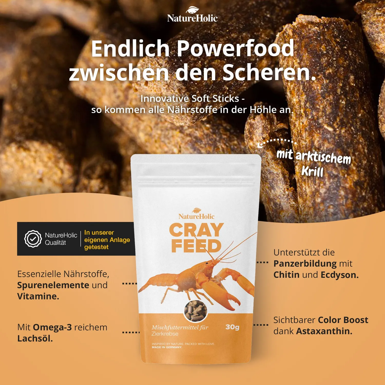 NatureHolic Krebsfeed Krebsfutter Sticks 30 g Chitin