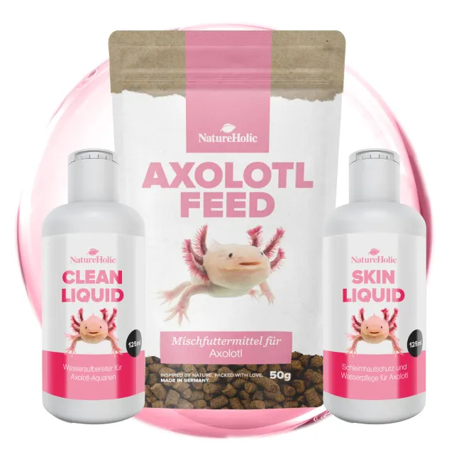 NatureHolic Axolotl Pflege-Set Wasserpflege Futter 3-teilig