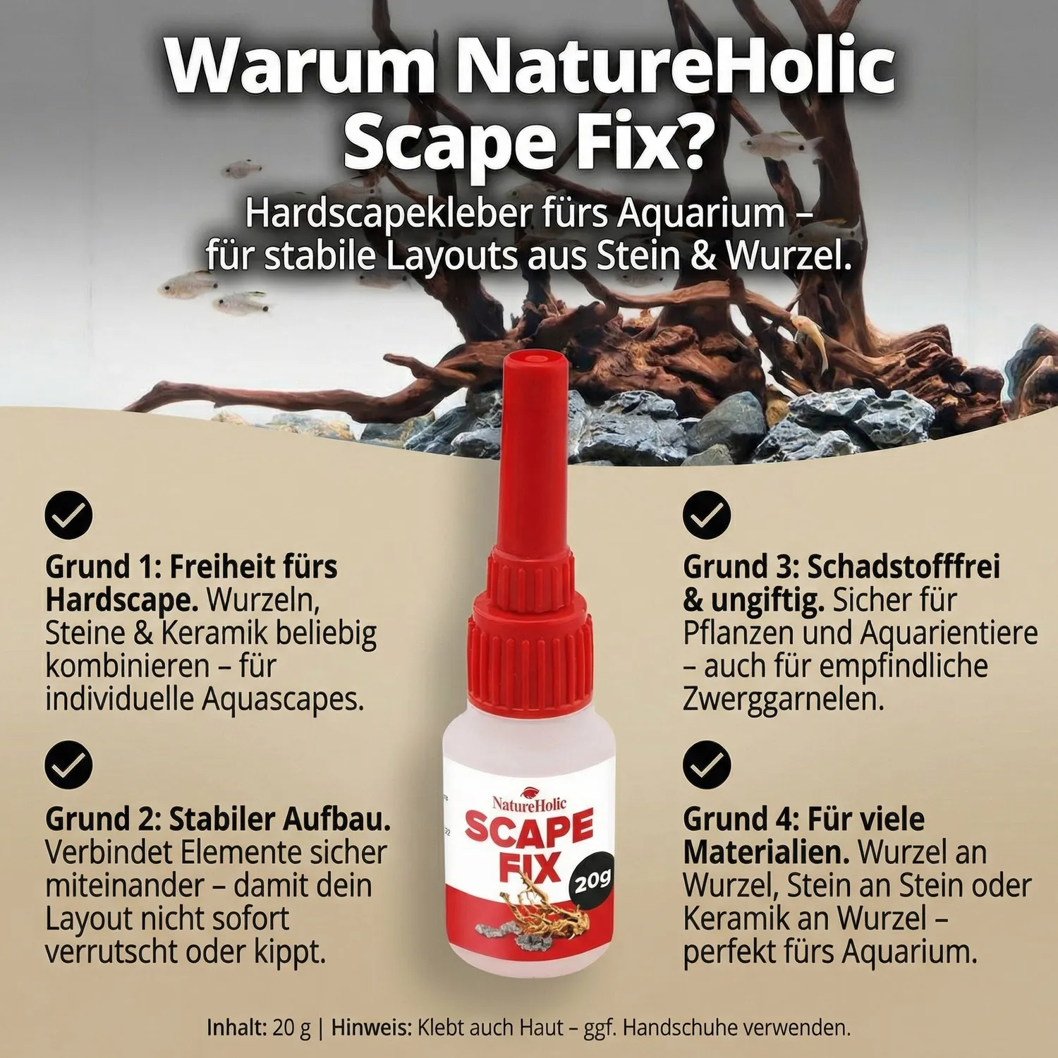NatureHolic Scape Fix Hardscapekleber 20 g transparent