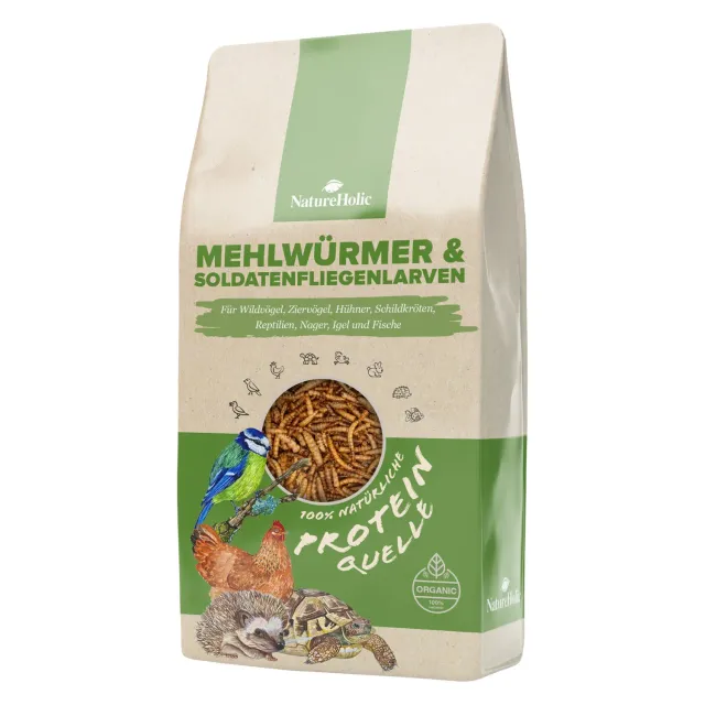 NatureHolic Mehlwürmer Soldatenfliegen Mix Teichfutter 3 Liter proteinreich