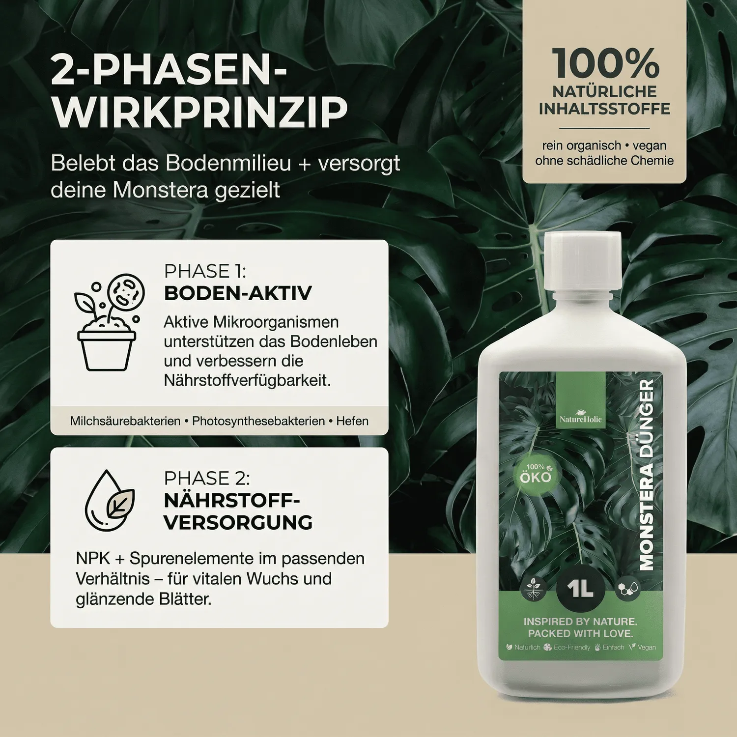 NatureHolic Monstera Flüssigdünger 1000ml Zimmerpflanzendünger vegan