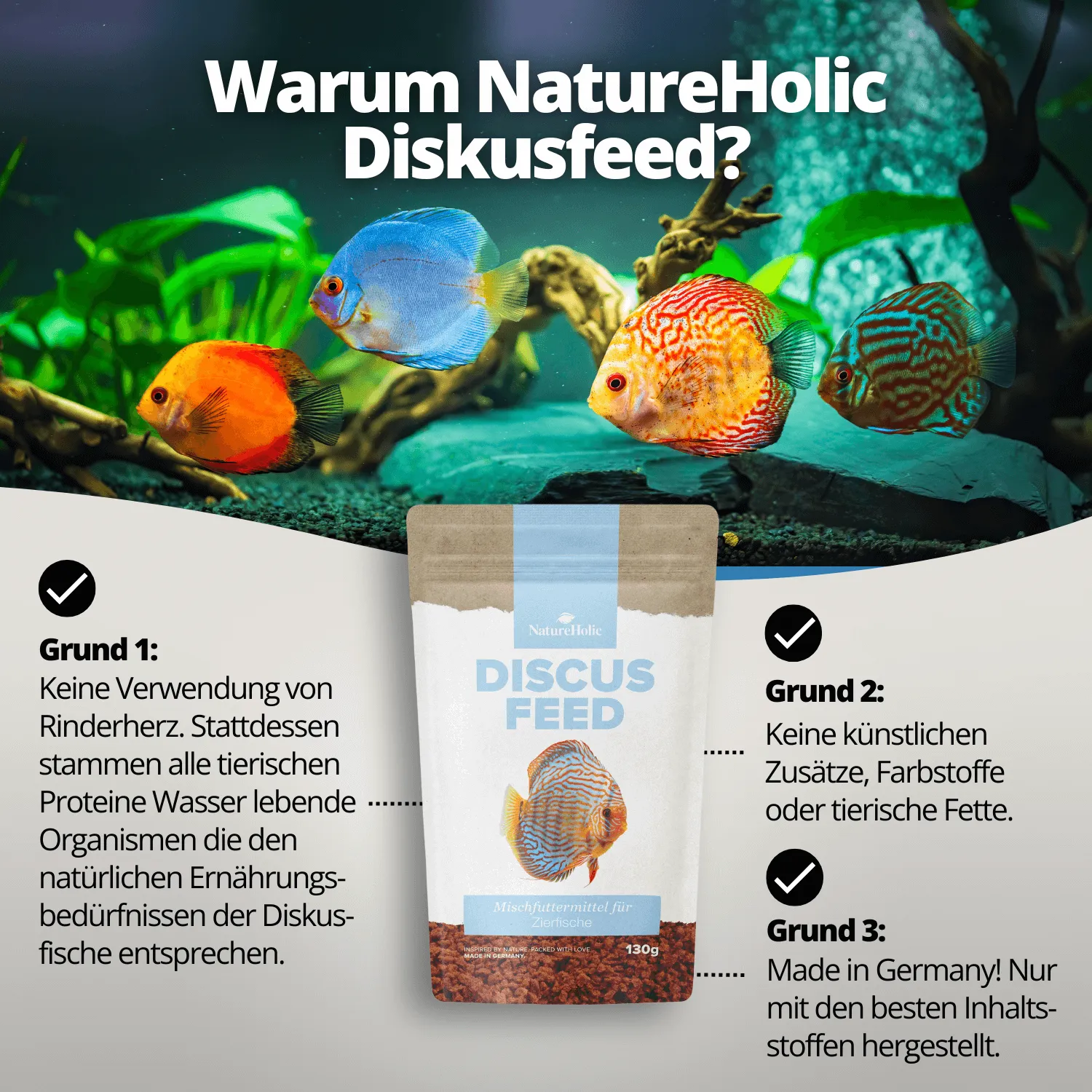 NatureHolic Discusfeed Diskus Granulatfutter 130g proteinreich Knoblauch