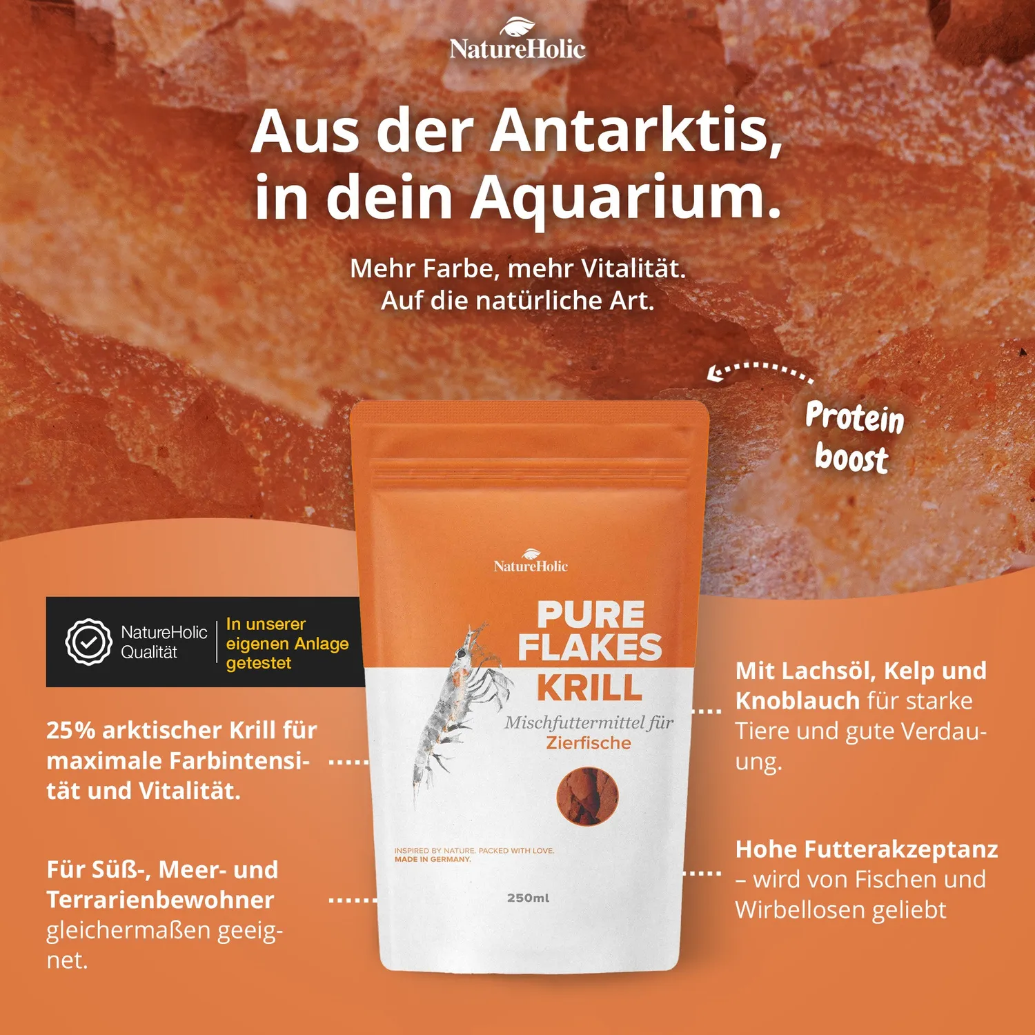 NatureHolic Pure Flakes Krill Flockenfutter 250ml Astaxanthin