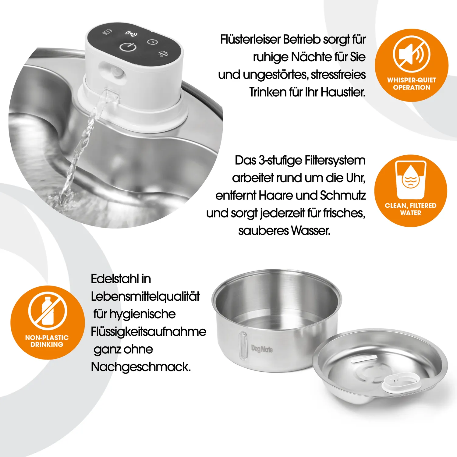 Dog Mate Trinkbrunnen Edelstahl 8 Liter kabellos