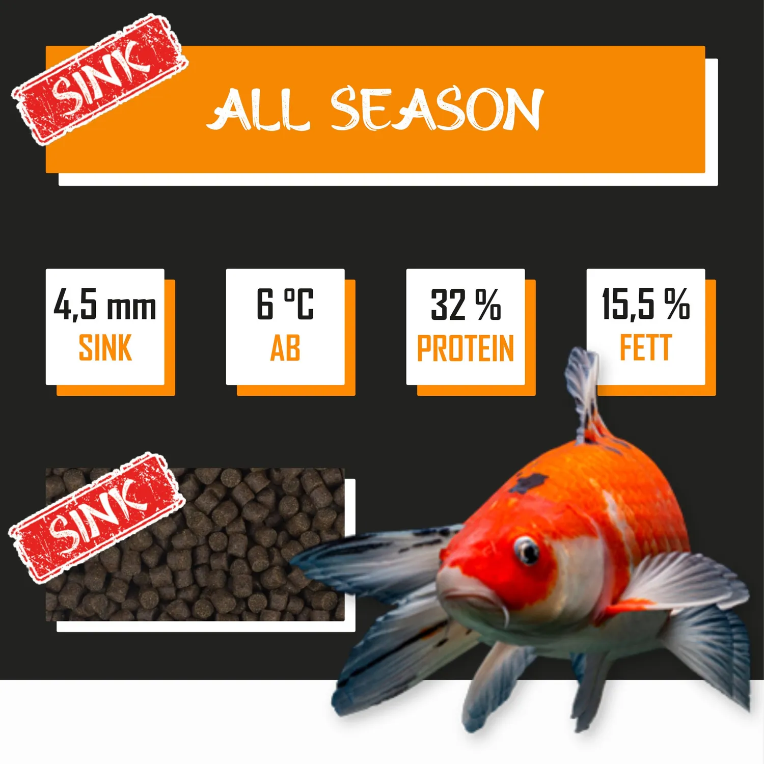 Tanoshi All Season Sink Koipellets 4,5 mm 13,5 kg