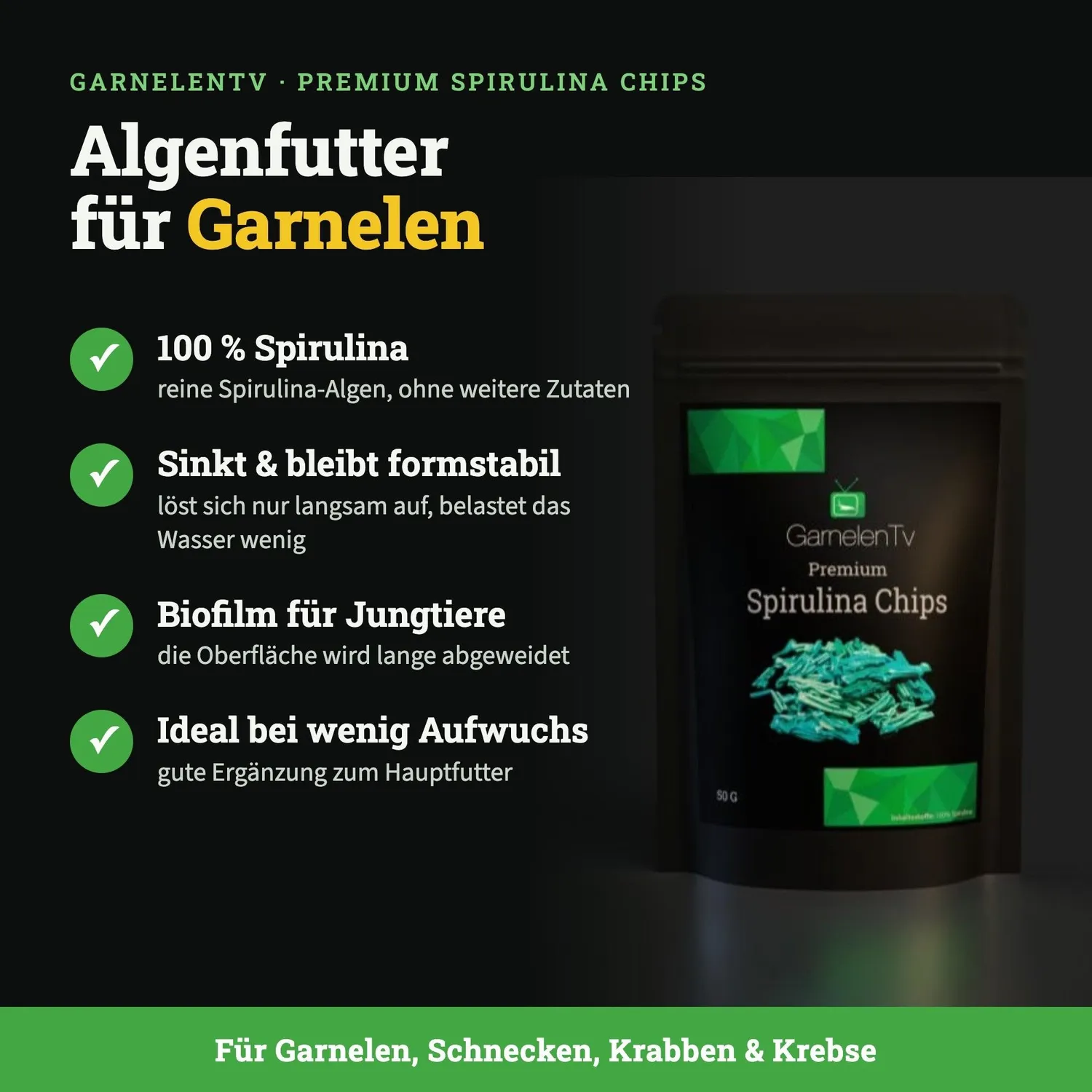 GarnelenTv Premium Spirulina Sticks Garnelenfutter 50g Algen