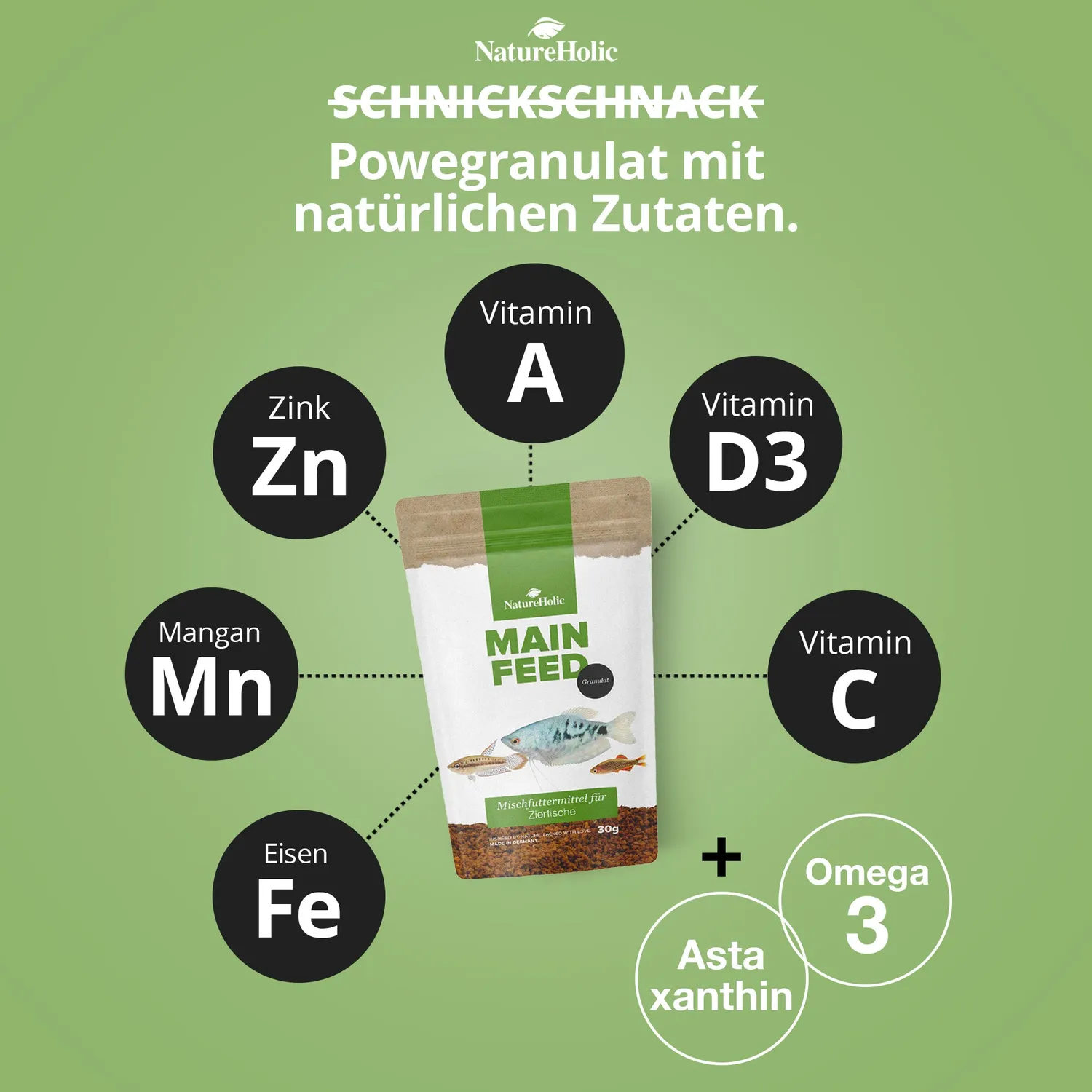 NatureHolic Hauptfeed Granulat Zierfischfutter 30 g Lachsöl