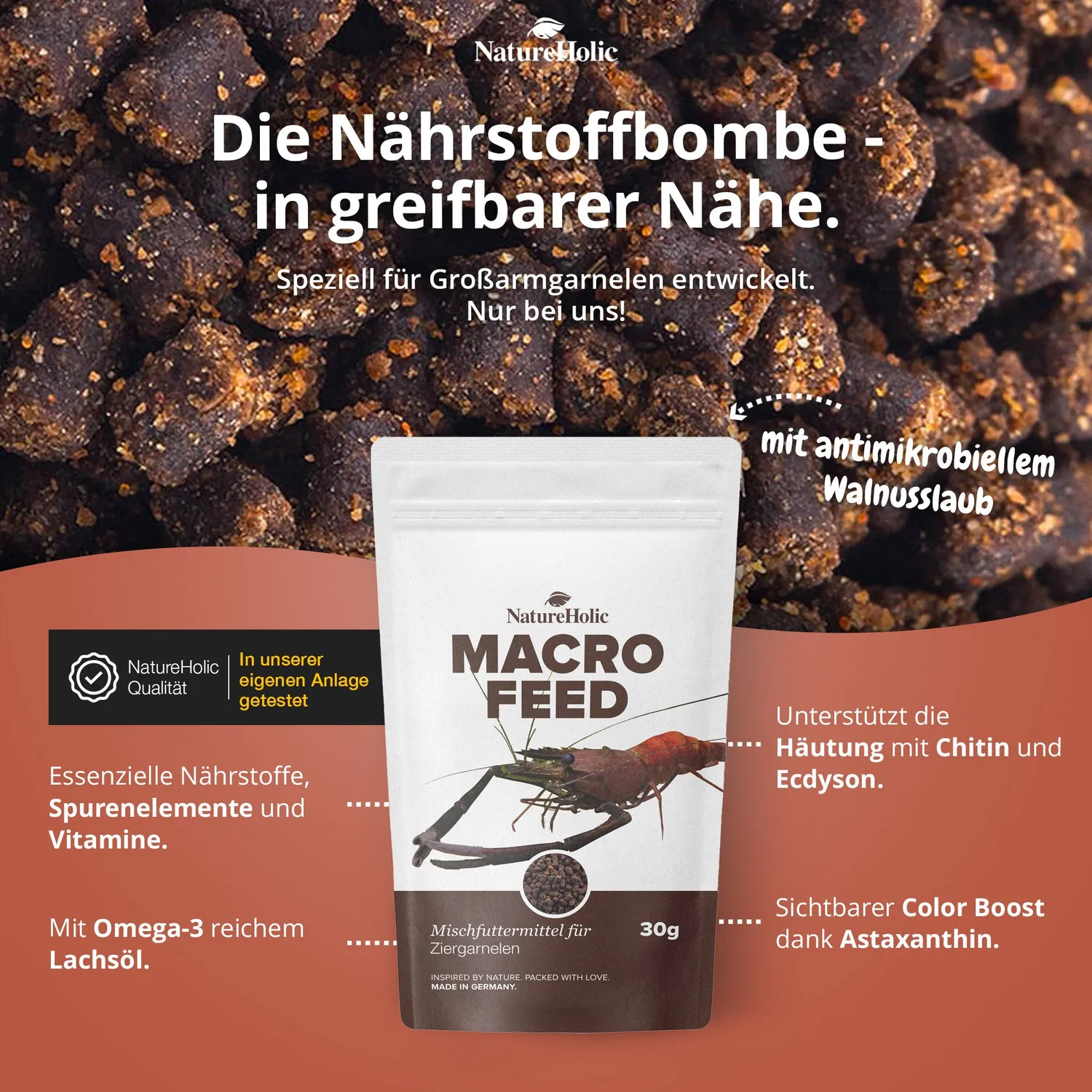 NatureHolic Macrofeed Großarmgarnelenfutter 30g