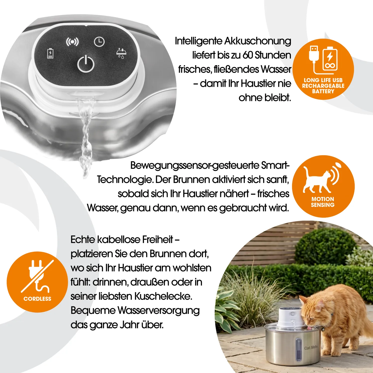 Closer Pets Cat Mate Trinkbrunnen Edelstahl 2,2 Liter kabellos