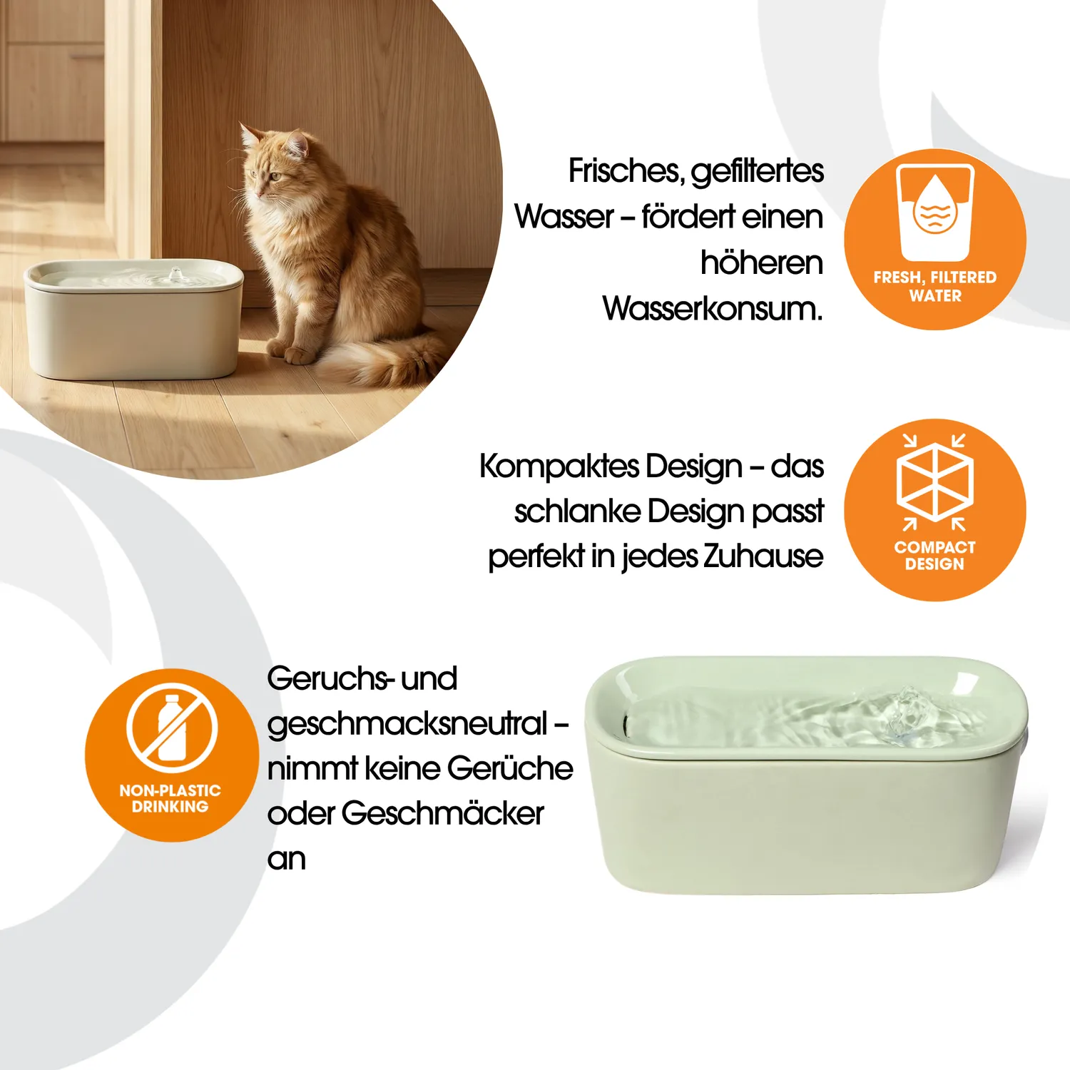 Closer Pets Cat Mate Trinkbrunnen Keramik 800 ml USB Salbeigrün
