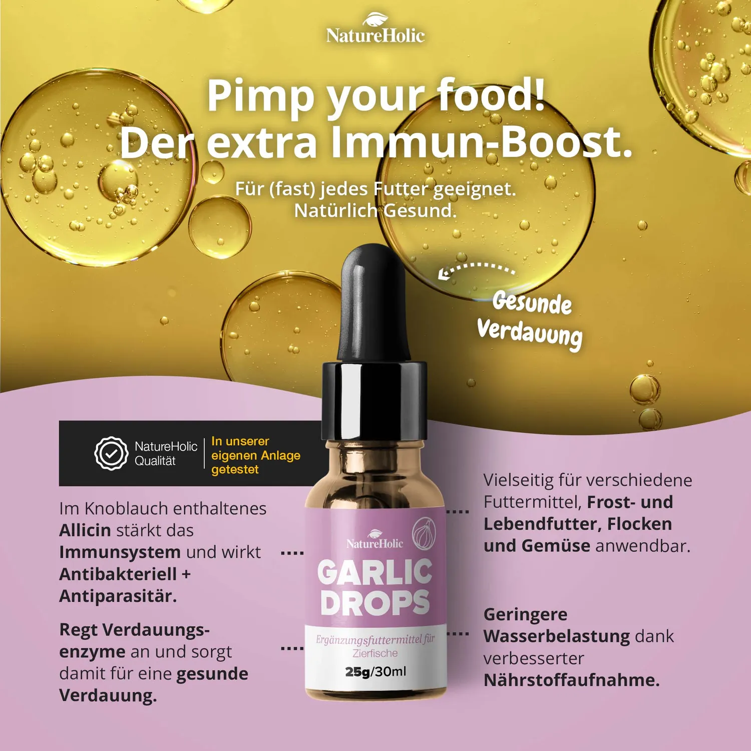NatureHolic Garlic Drops Knoblauch Futterzusatz 500 Tropfen Gel