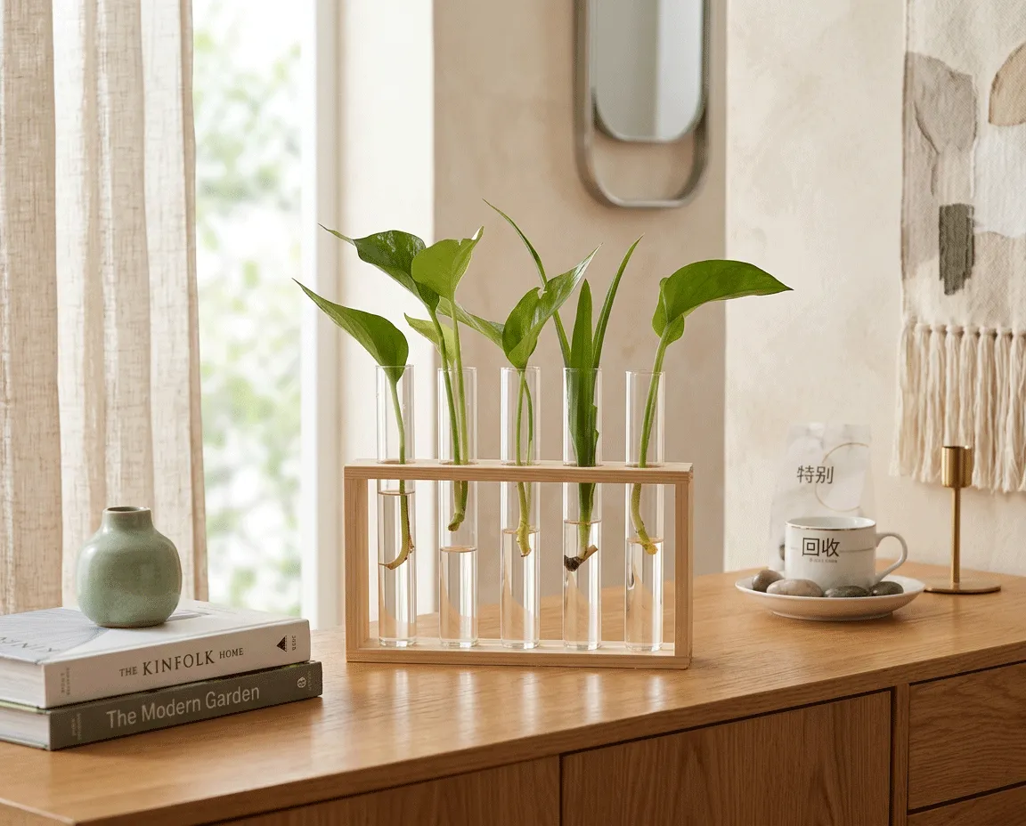 NatureHolic Stecklings-Rack Anzuchtstation 5 Gläser Holz