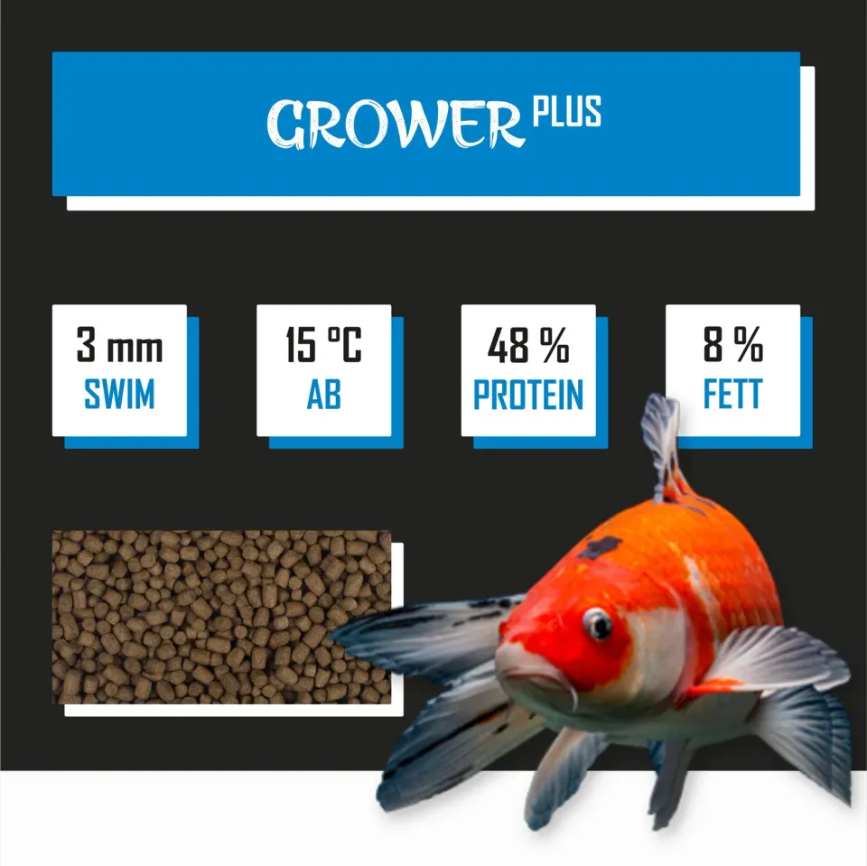 Tanoshi Grower Plus 3mm Koifutter 15 kg mit 48% Protein