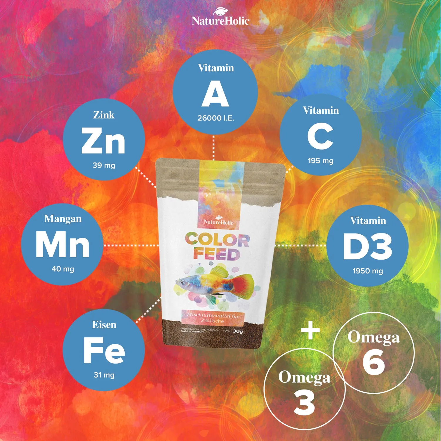 NatureHolic Color Feed Zierfischfutter Granulat 30g Farb-Booster