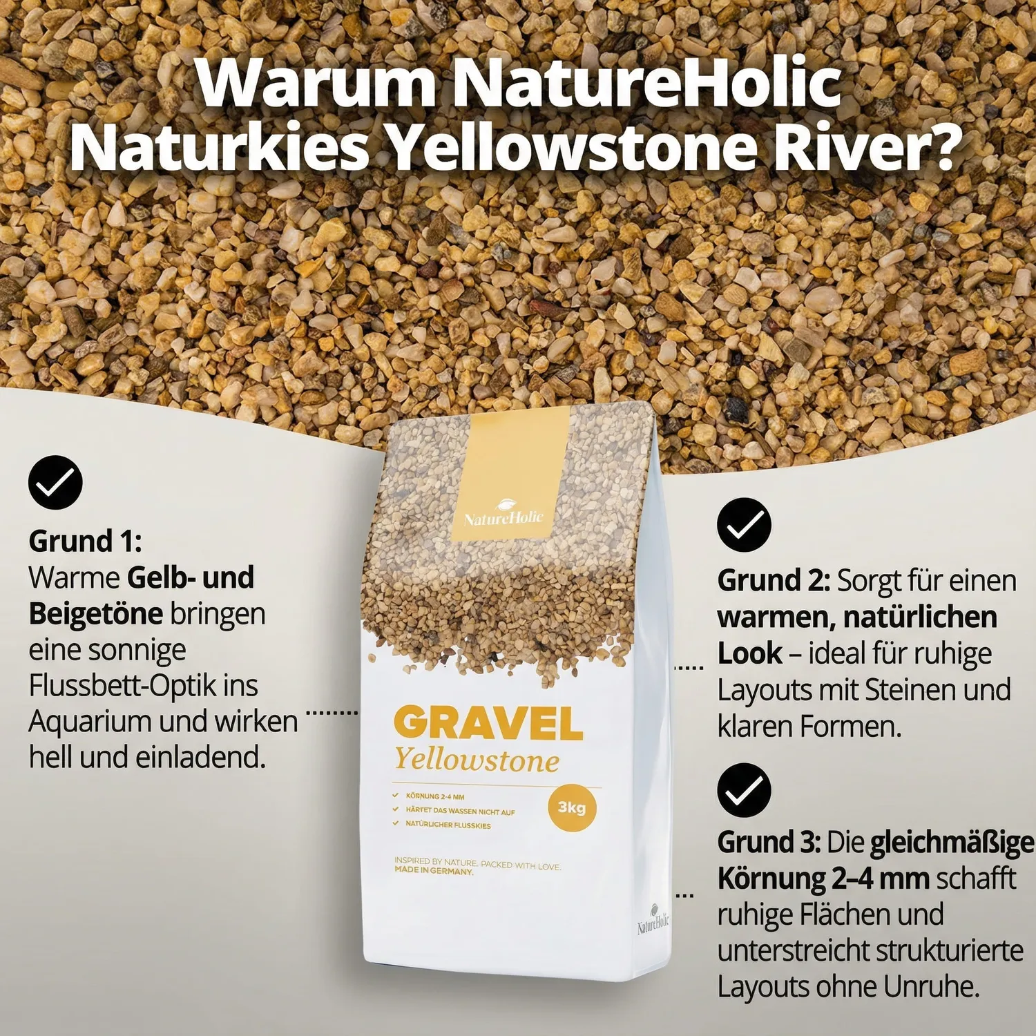 NatureHolic Naturkies Yellowstone River 3 kg 2-4 mm neutral