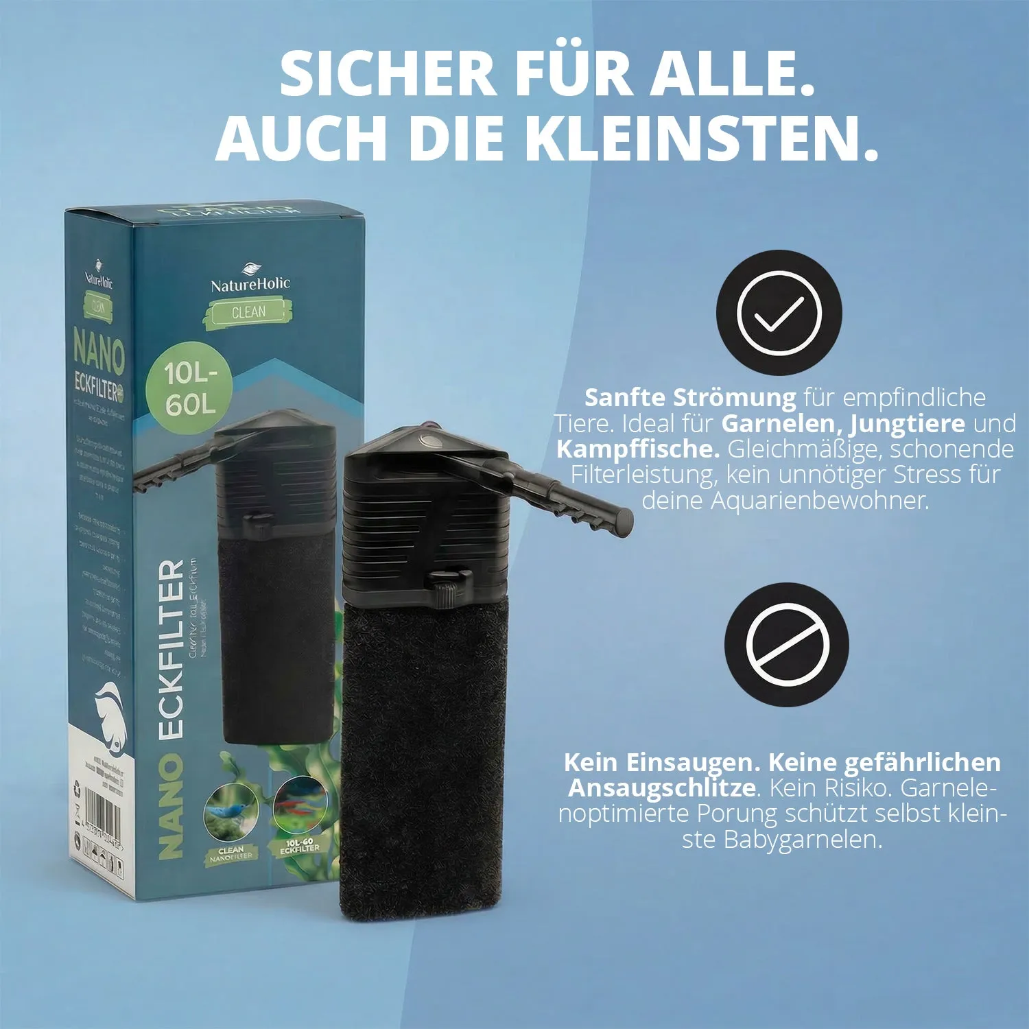 NatureHolic Nano Eckfilter Innenfilter 10-60 Liter babysicher