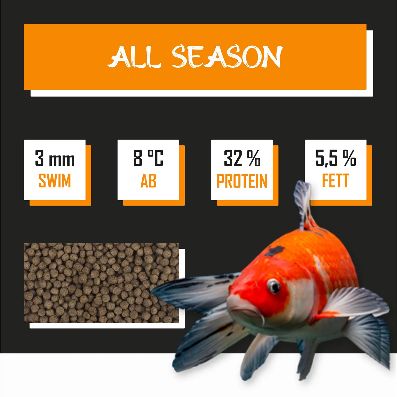 Tanoshi All Season Koifutter 15 kg 3 mm Lachsöl