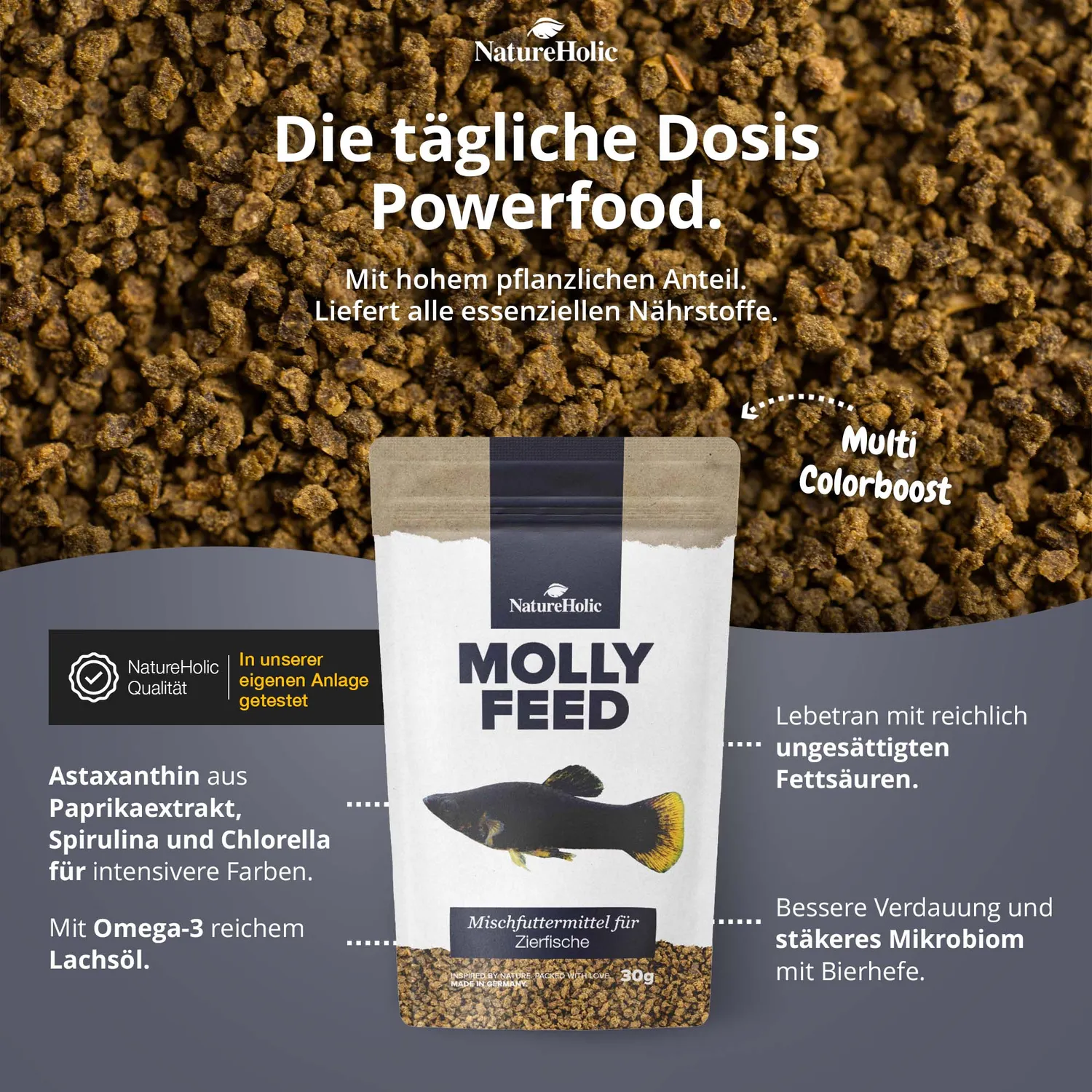 NatureHolic MollyFeed Molly Fischfutter 30g pflanzlich