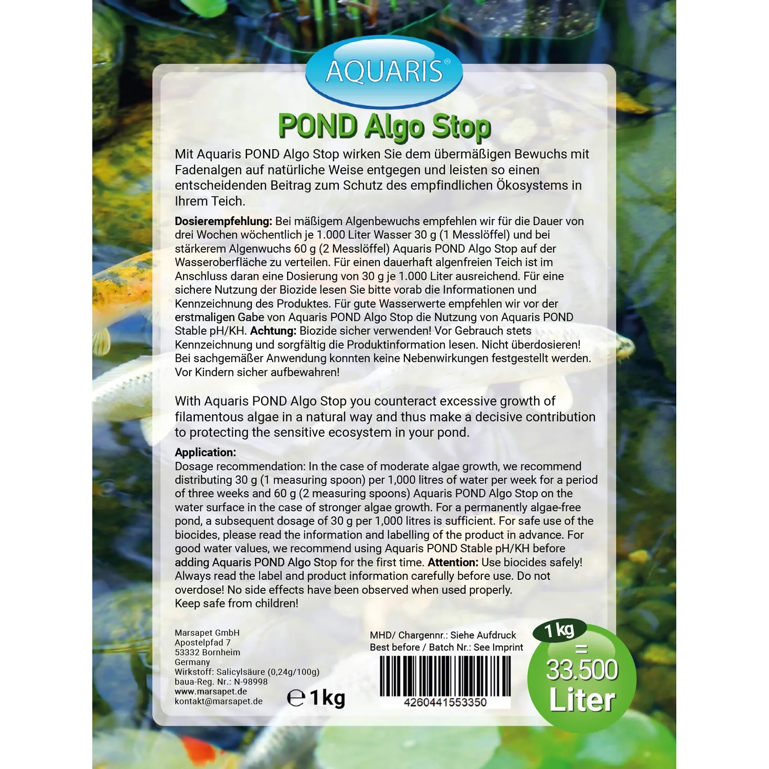 Aquaris Pond Algo Stop Teichpflege 1 kg natürlich