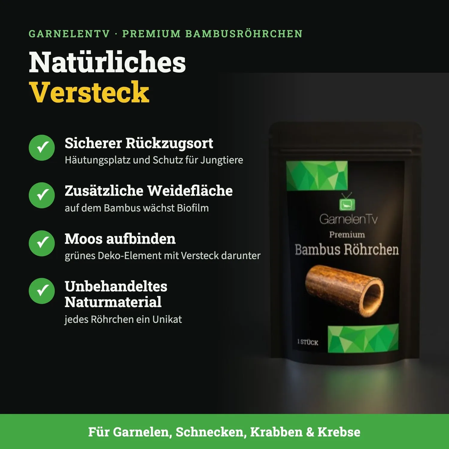 GarnelenTv Bambusröhrchen Versteck Deko 6-9cm Natur