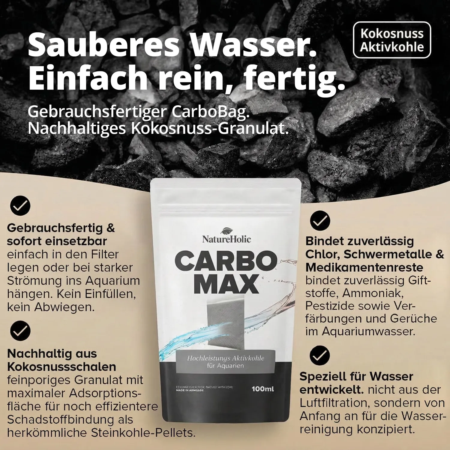 NatureHolic Carbo Max Aktivkohle Filterbeutel 100ml Kokos