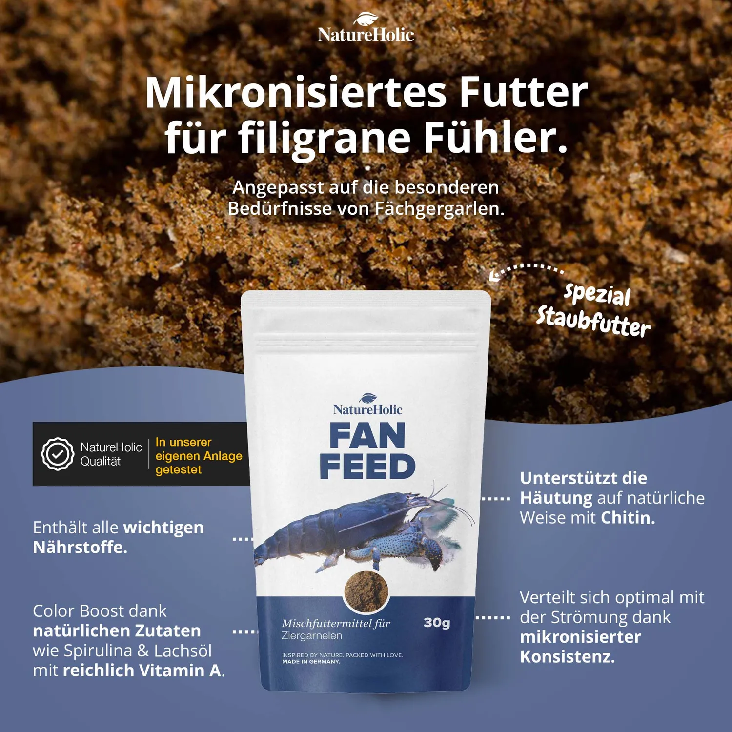 NatureHolic Fächerfeed Fächergarnelenfutter Staubfutter 30 g