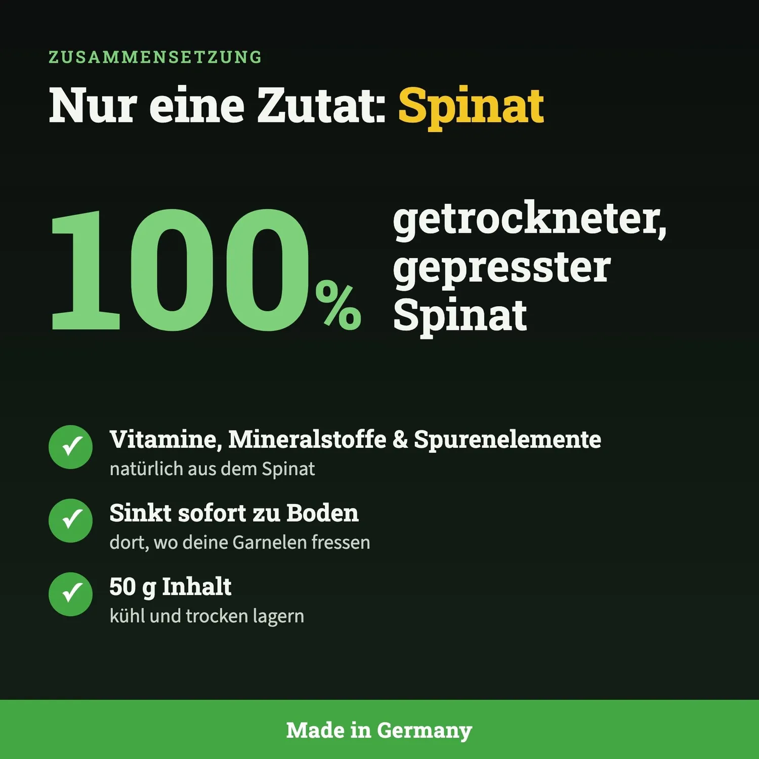GarnelenTv Spinat Sticks Garnelenfutter 50 g 100% Spinat