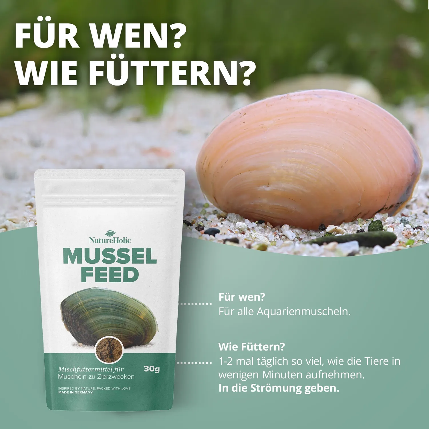 NatureHolic MusselFeed Muschelfutter Staubfutter 30 g mineralreich
