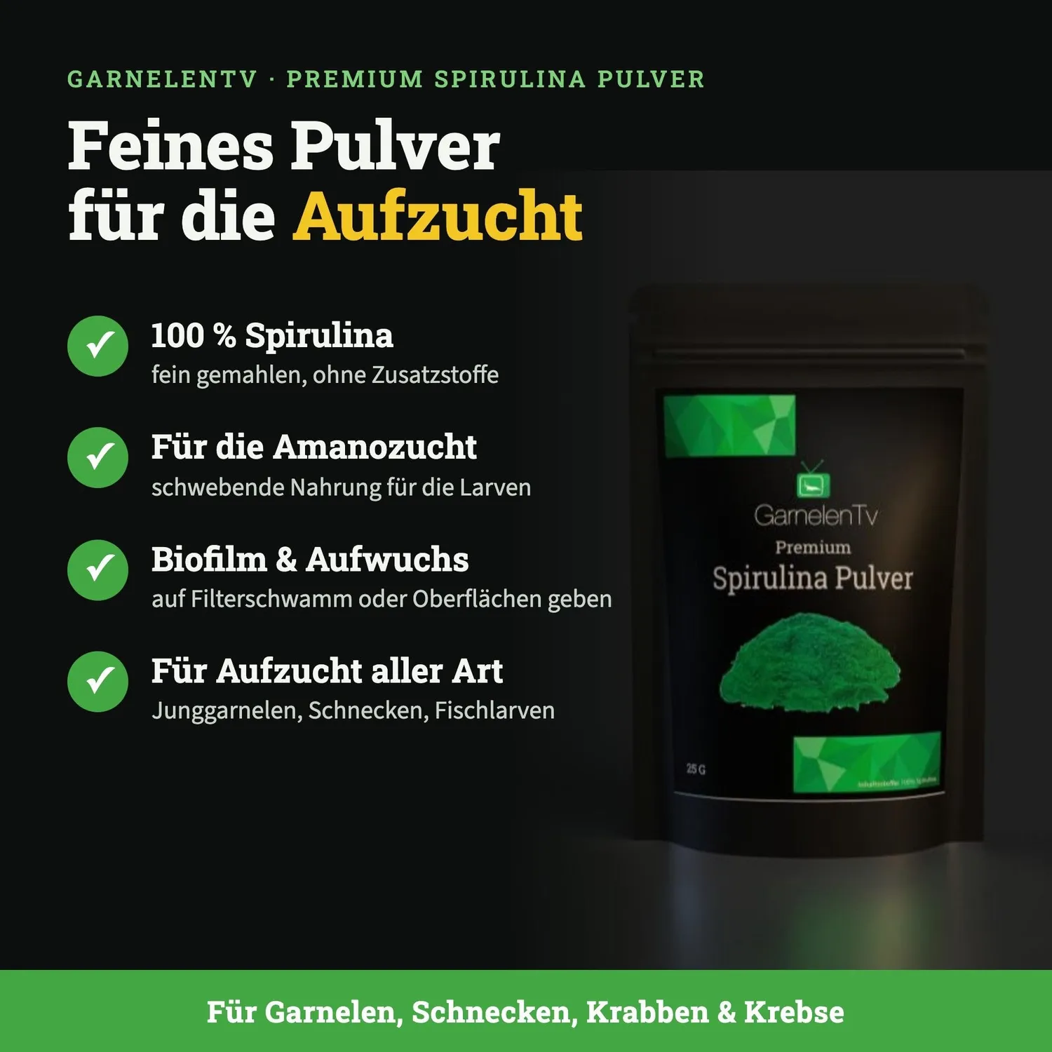 GarnelenTv Premium Spirulina Pulver Garnelenfutter 25g fein