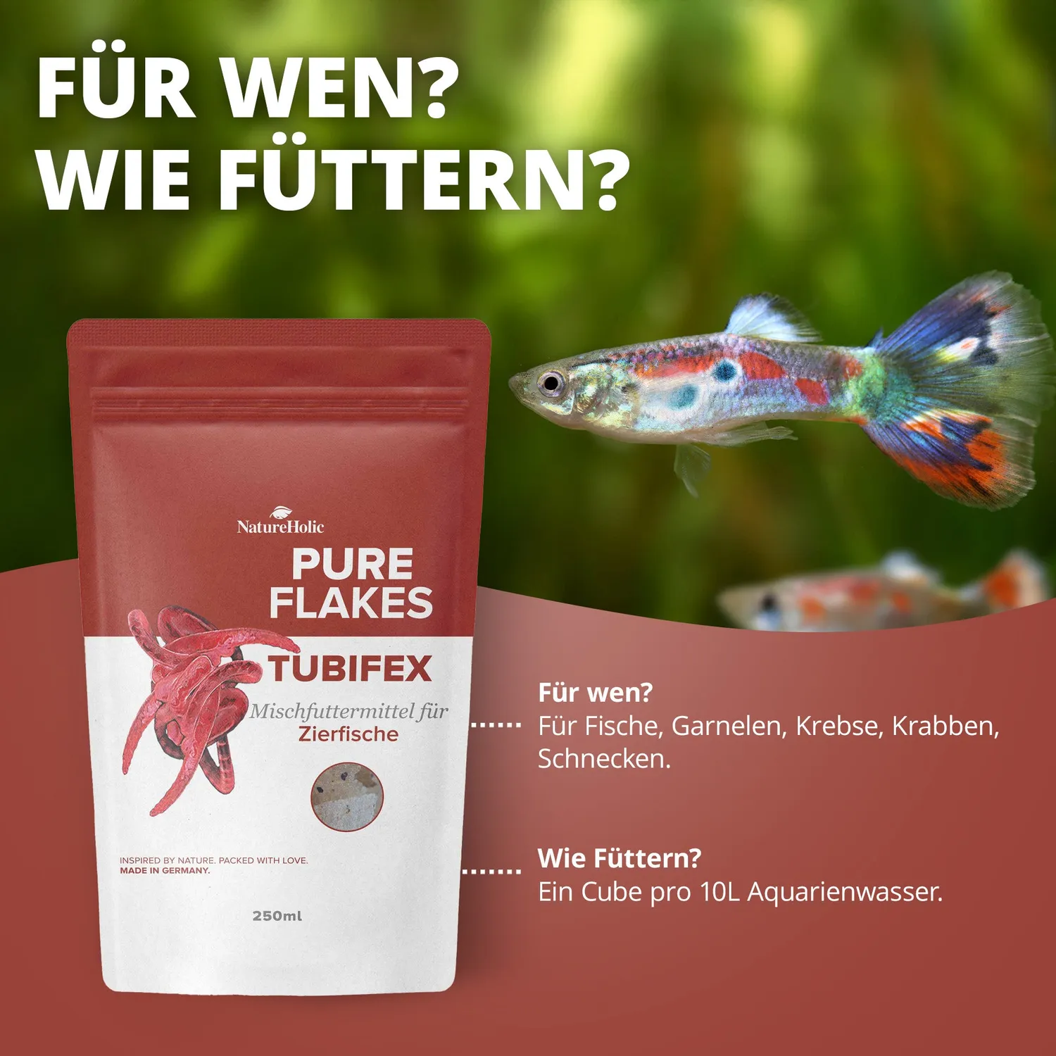 NatureHolic Pure Flakes Tubifex Flockenfutter 250 ml proteinreich
