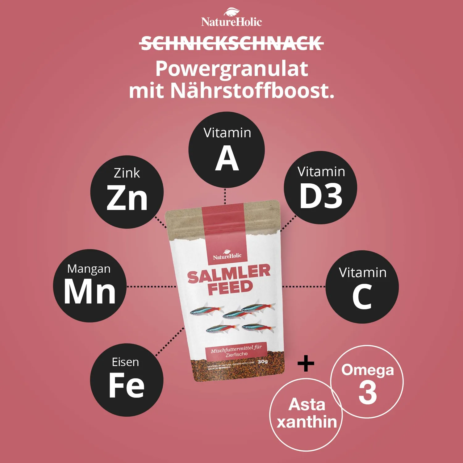 NatureHolic SalmlerFeed Fischfutter 30 g Granulat mit Spirulina