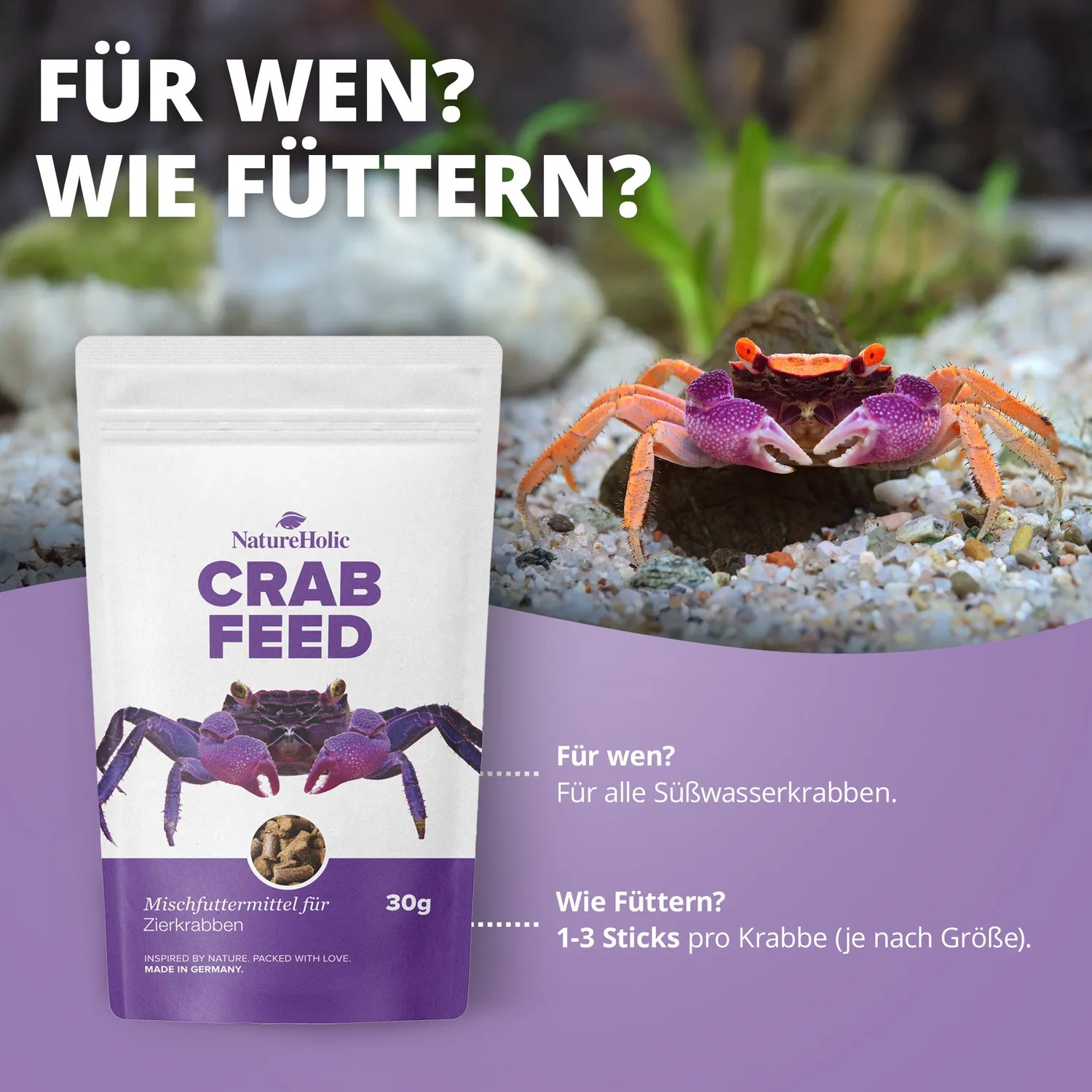 NatureHolic Krabbenfeed Krabbenfutter 30 g Sticks Chitin