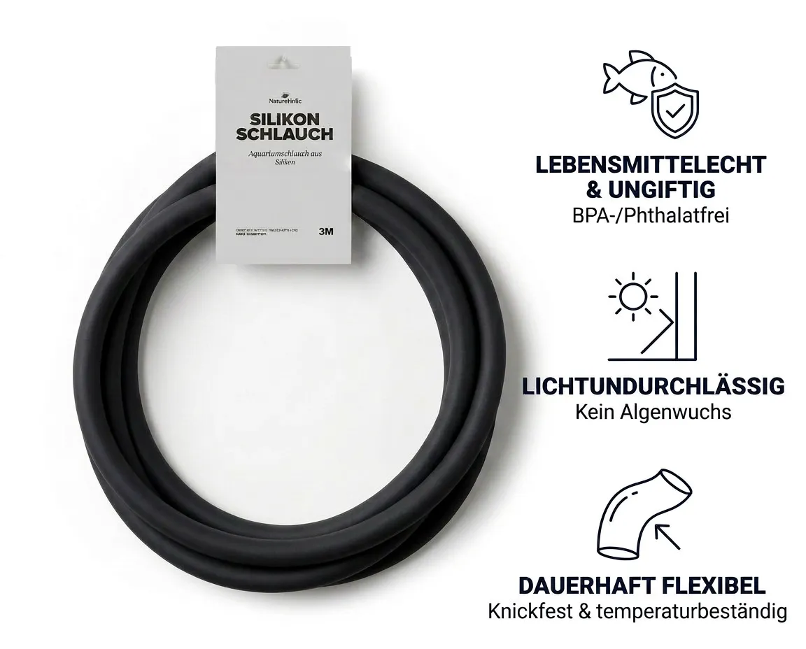 NatureHolic Silikon Aquarium Schlauch 12/16 mm 3 m matt schwarz