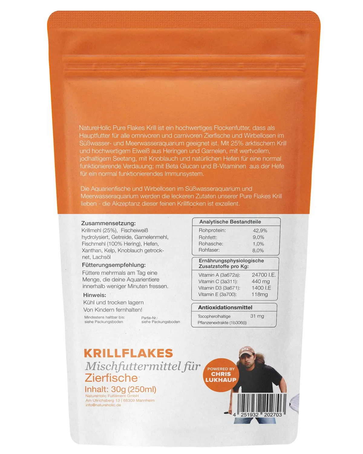 NatureHolic Pure Flakes Krill Flockenfutter 250ml Astaxanthin
