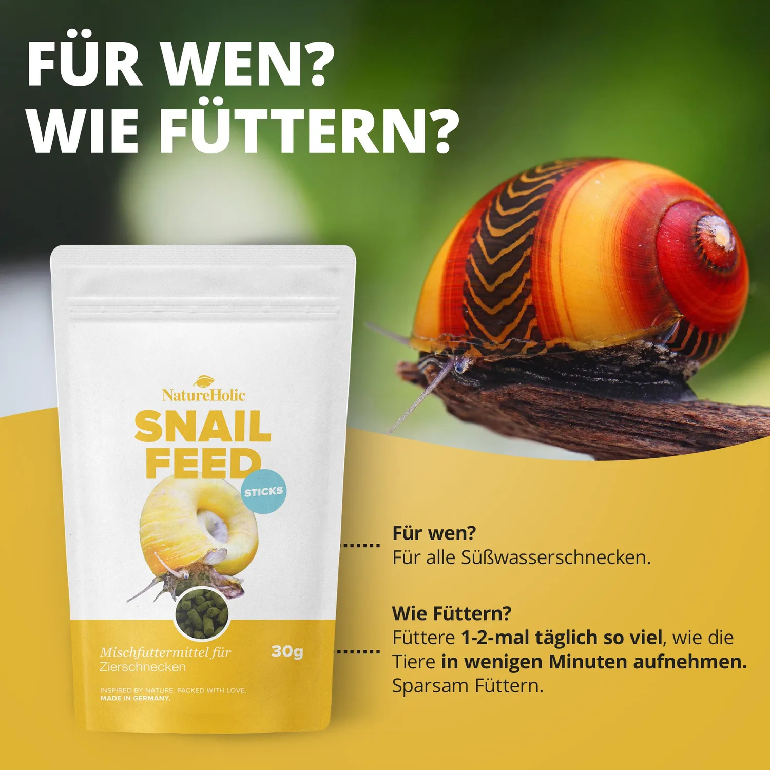NatureHolic Snailfeed Schneckenfeed Sticks Schneckenfutter 30g Aufwuchs