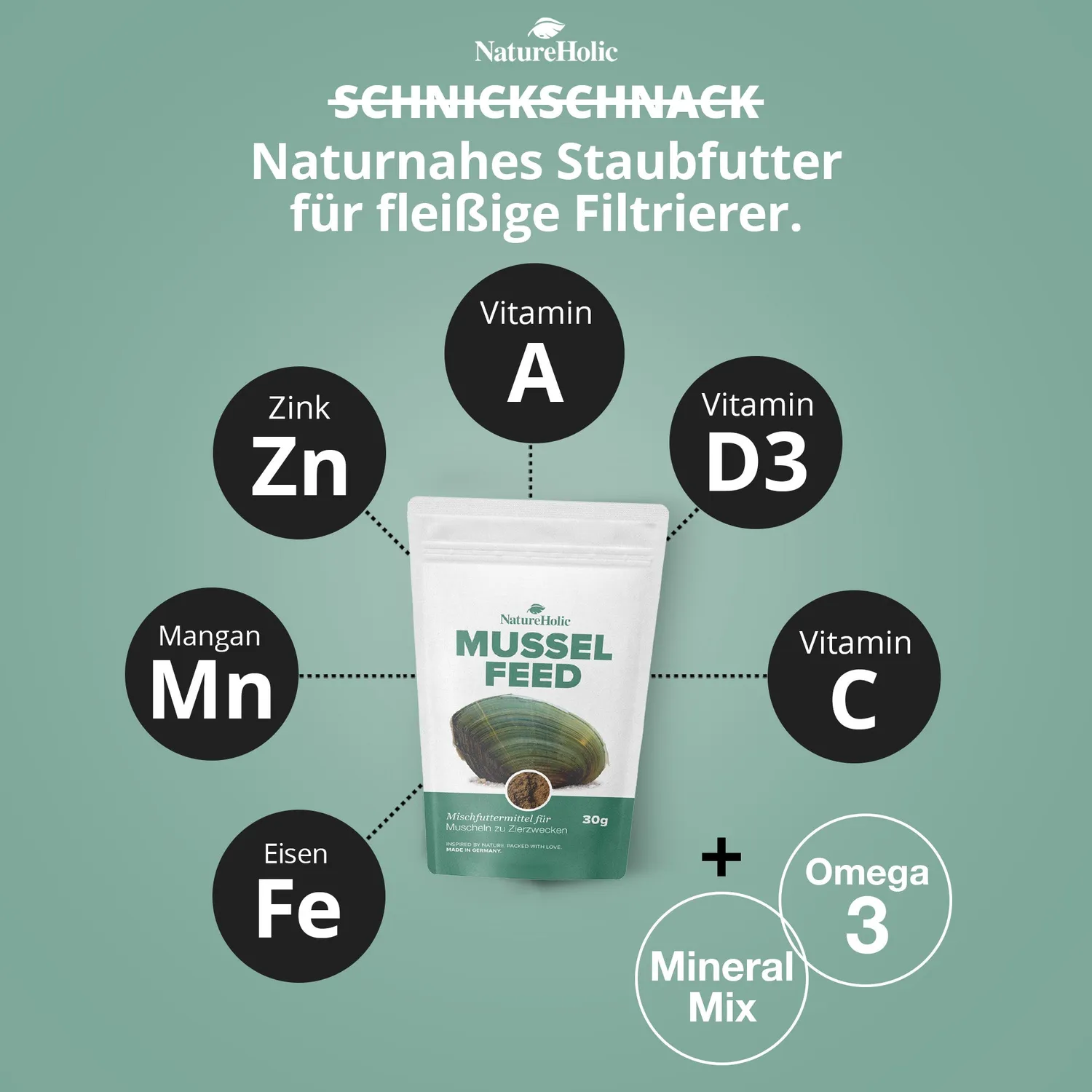NatureHolic MusselFeed Muschelfutter Staubfutter 30 g mineralreich
