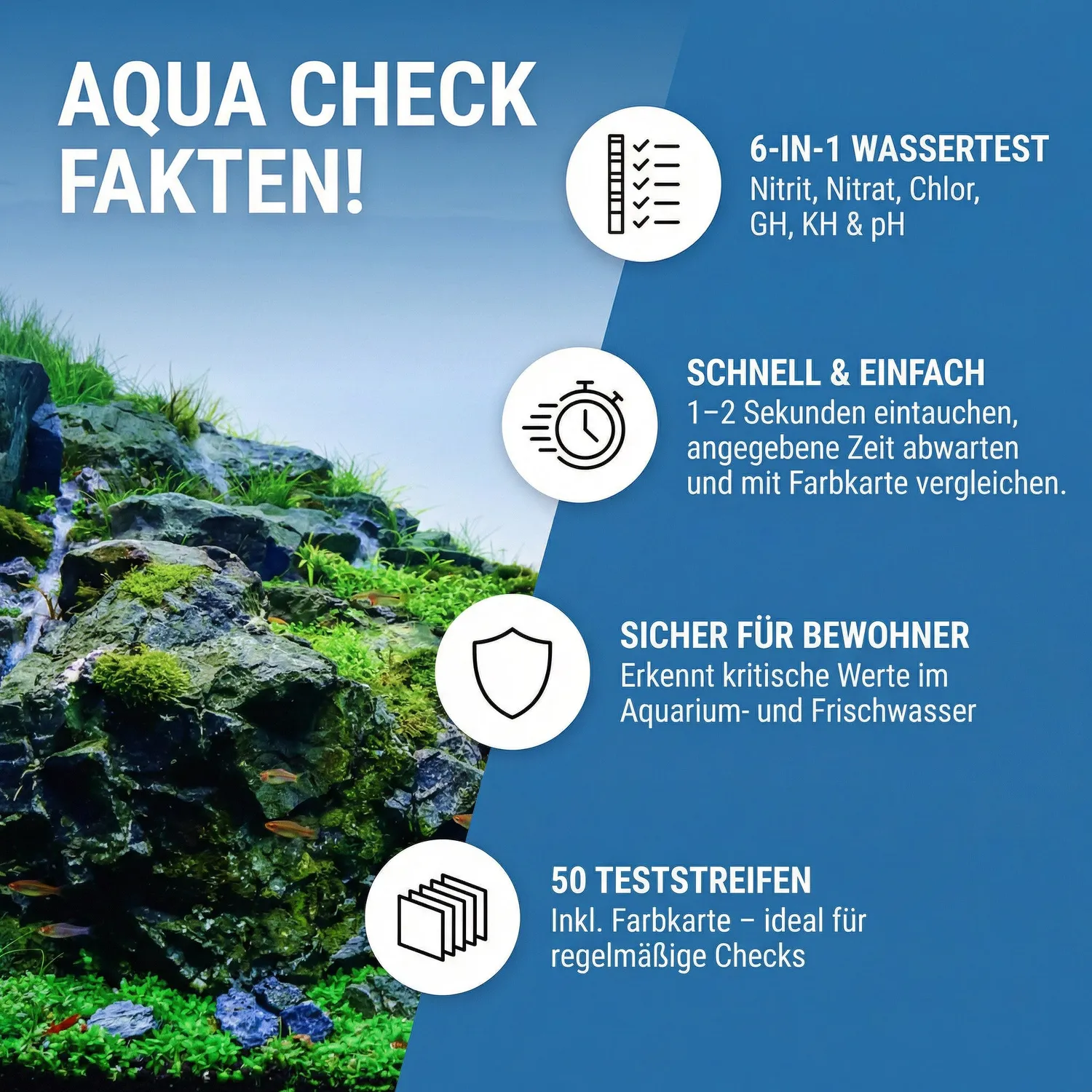 NatureHolic Aqua Check 6-in-1 Wassertest Teststreifen 50 Stück