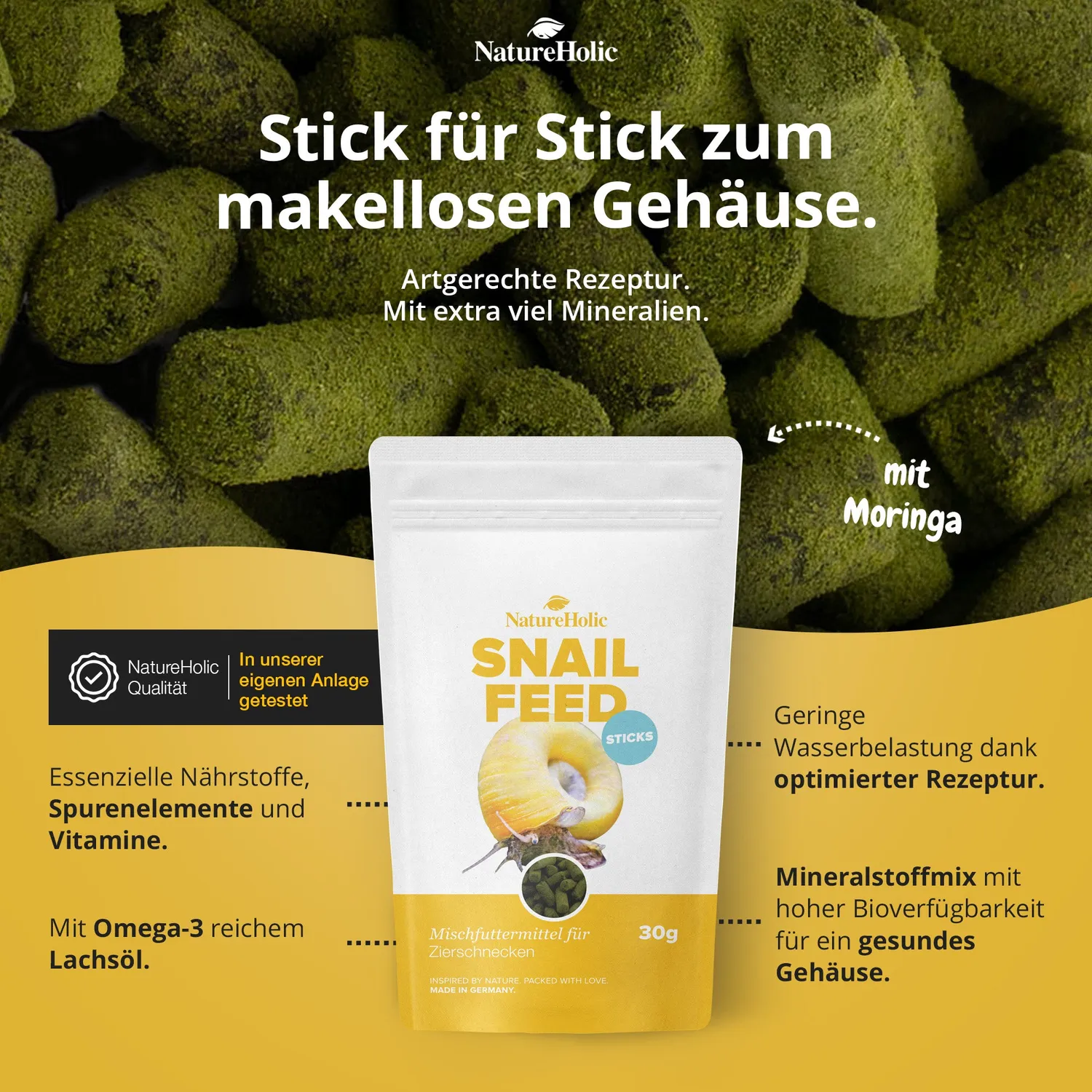 NatureHolic Snailfeed Schneckenfeed Sticks Schneckenfutter 30g Aufwuchs