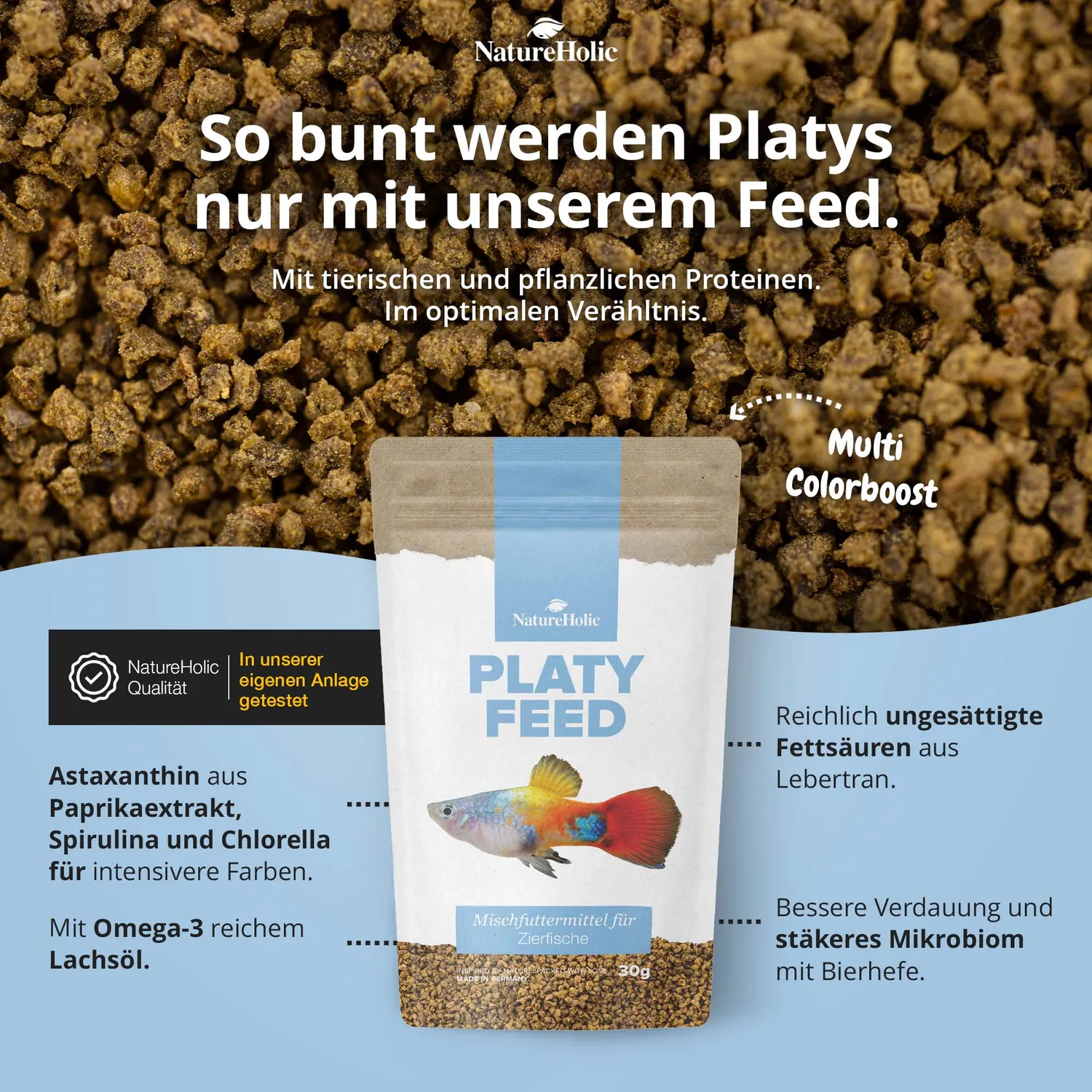 NatureHolic PlatyFeed Fischfutter 30 g Granulat ColorBooster
