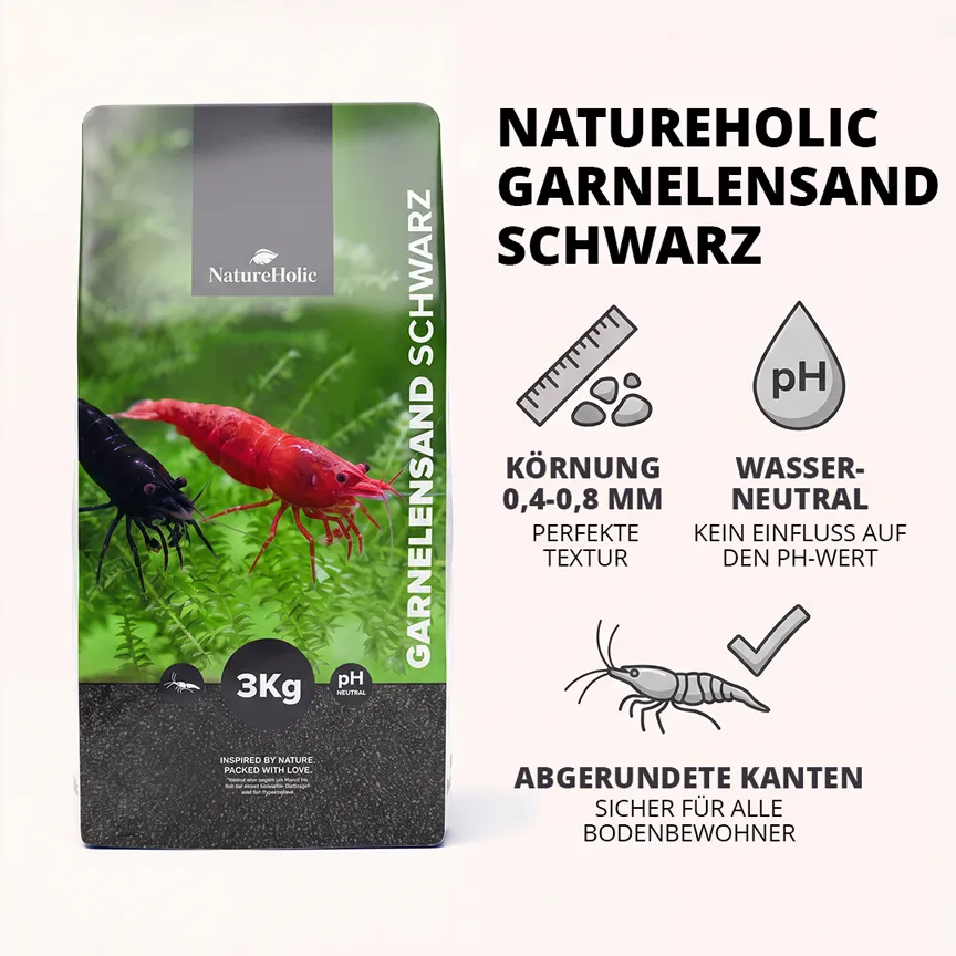 NatureHolic Garnelensand Schwarz Aquariensand 3 kg 0,4-0,8 mm